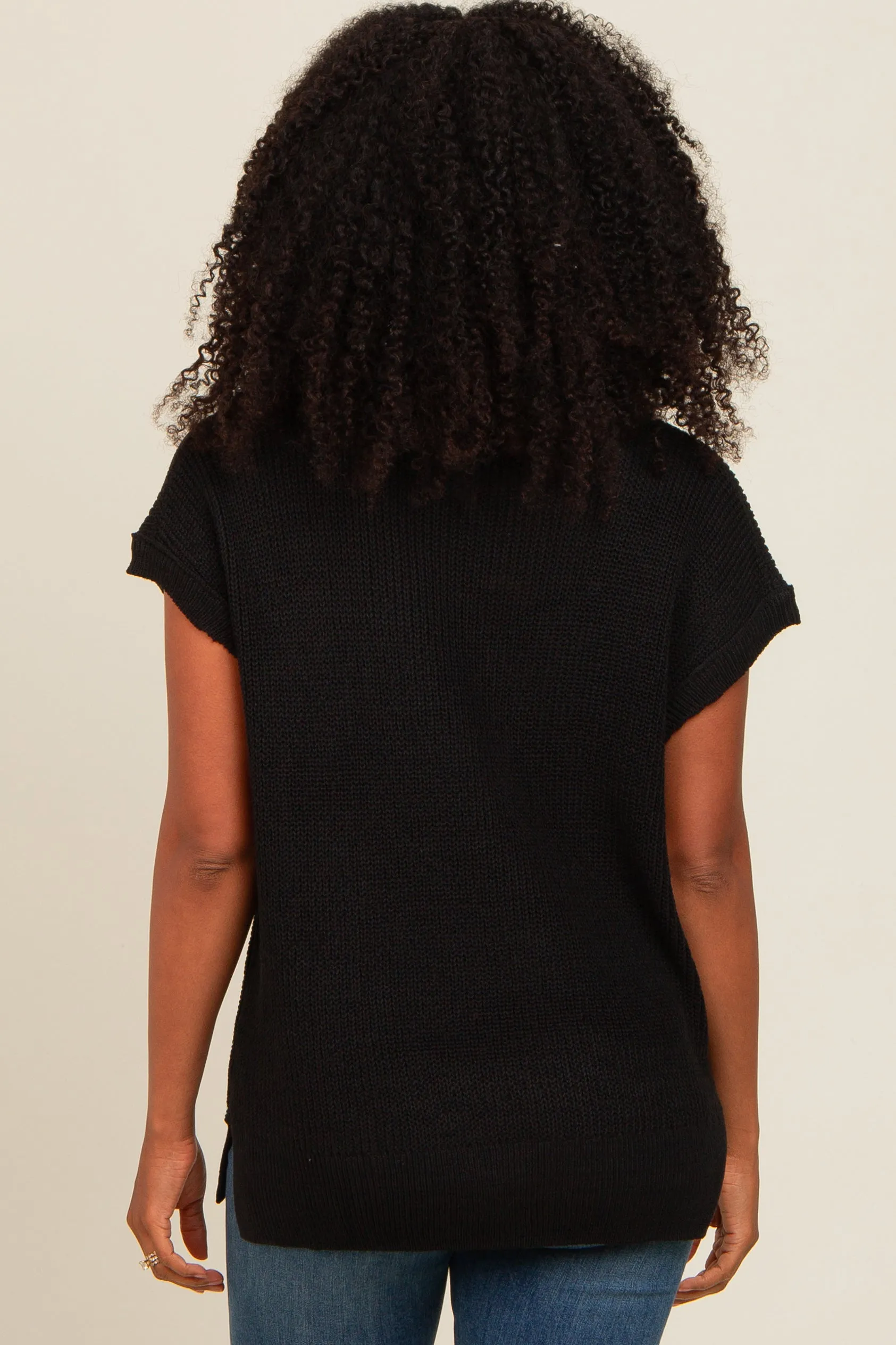 Black Dolman Short Sleeve Side Slit Sweater Top sold by Pinkblush product image thumbnail 3