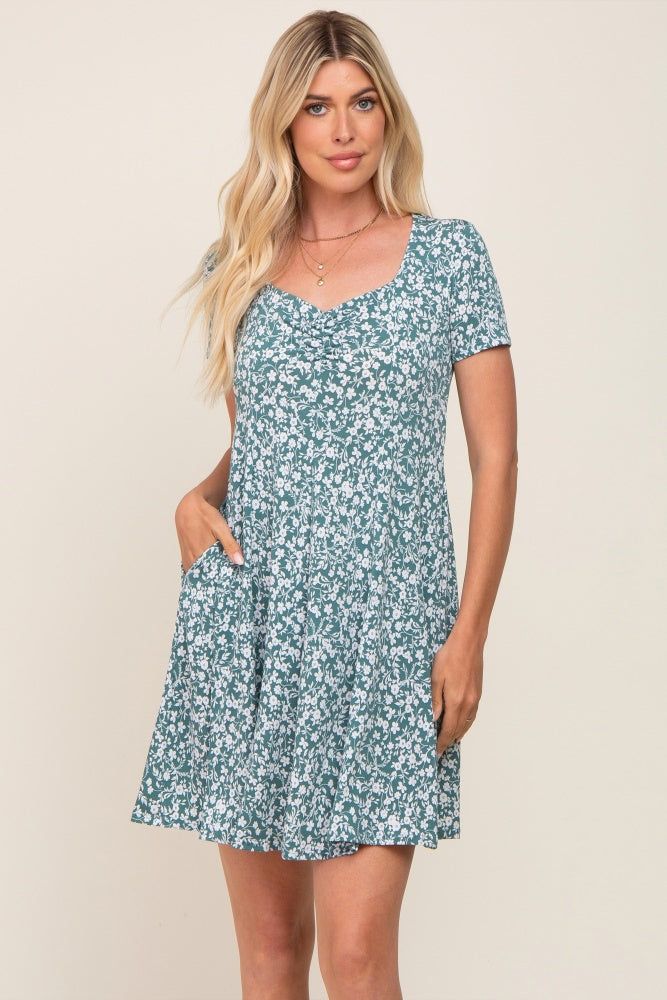 Green Floral Short Sleeve Dress sold by Pinkblush