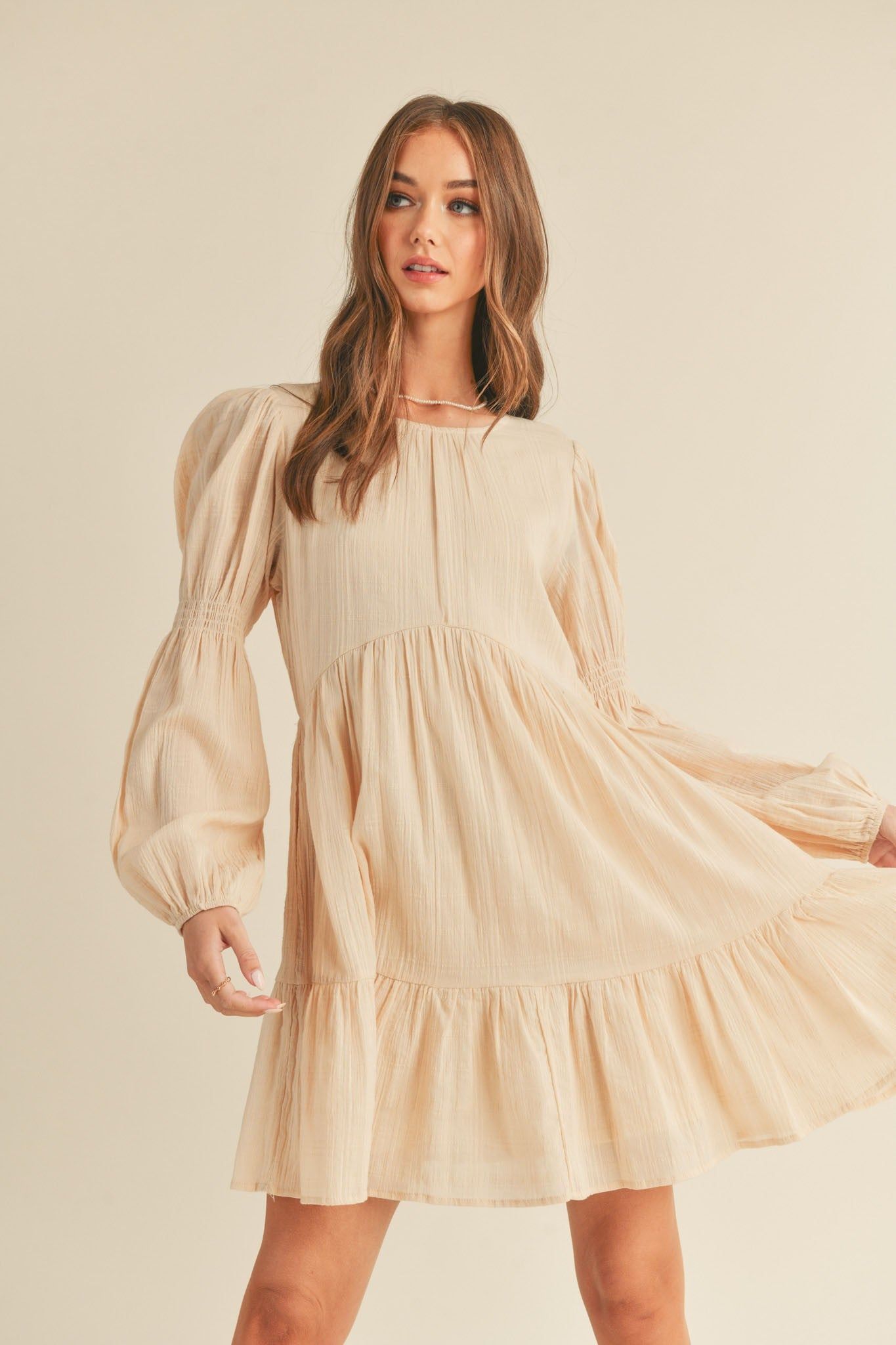 Cream Puff Long Sleeve Elastic Cuffs Baby Doll Dress sold by Pinkblush product image thumbnail 2