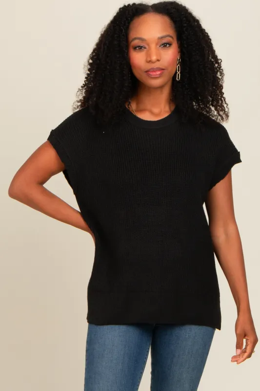 Black Dolman Short Sleeve Side Slit Sweater Top sold by Pinkblush