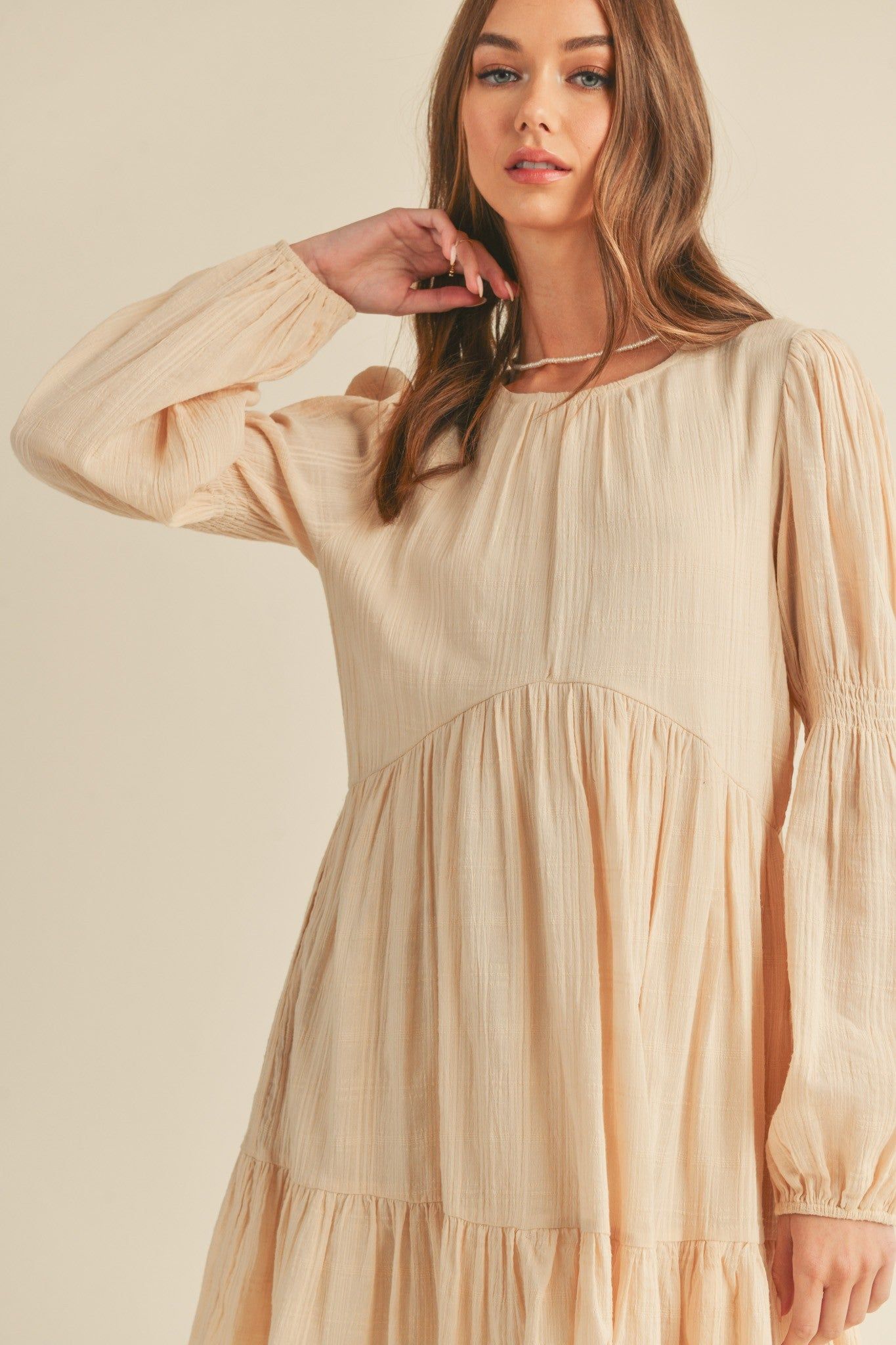 Cream Puff Long Sleeve Elastic Cuffs Baby Doll Dress sold by Pinkblush product image thumbnail 3
