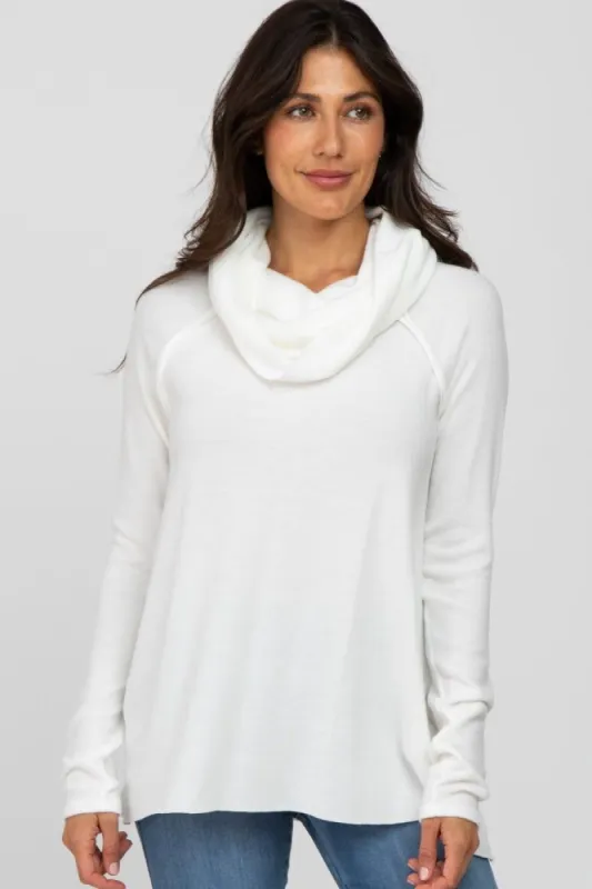 Ivory Brushed Knit Cowl Neck Long Sleeve Top sold by Pinkblush