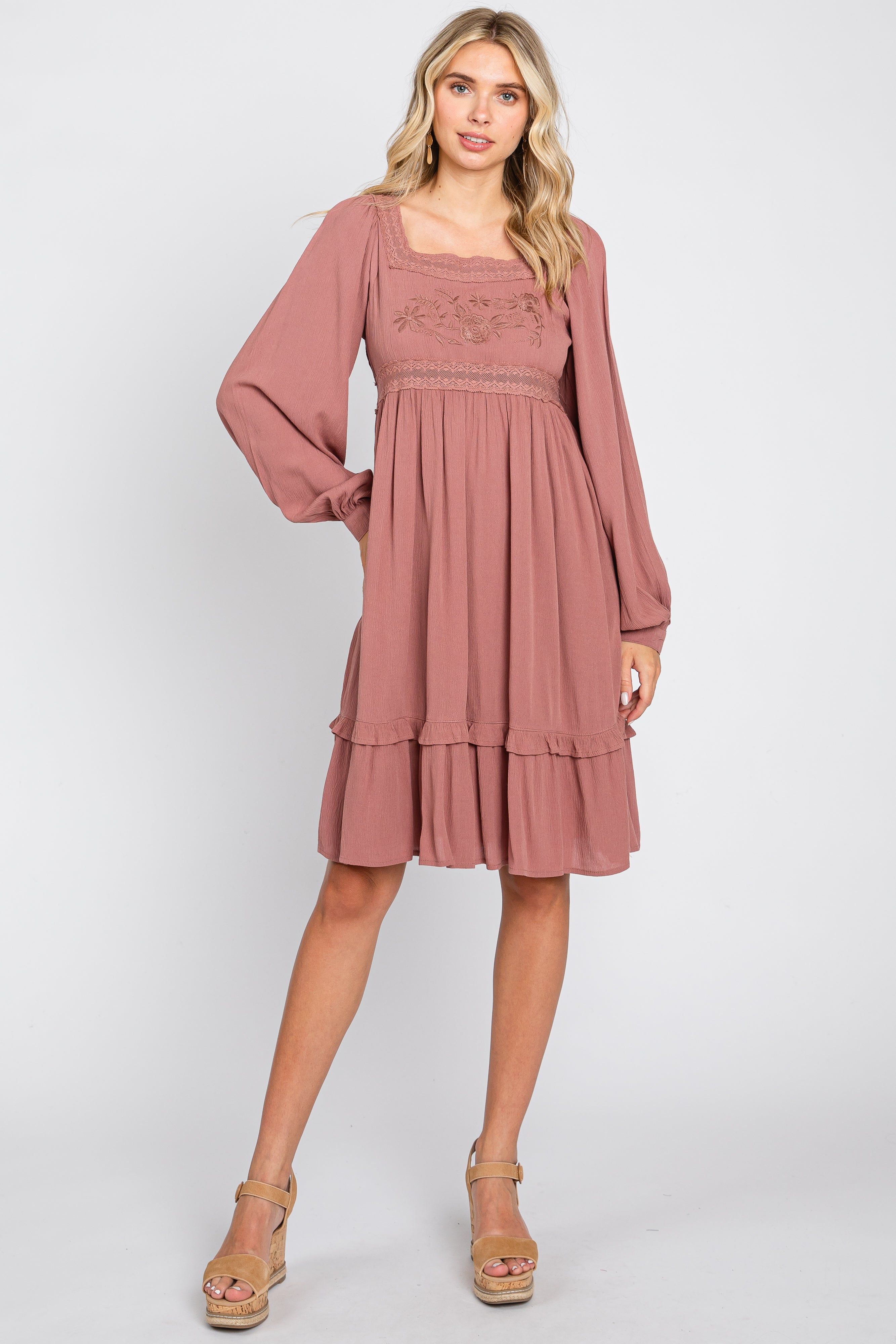 Dark Mauve Lace Embroidered Square Neck Dress sold by Pinkblush product image thumbnail 4