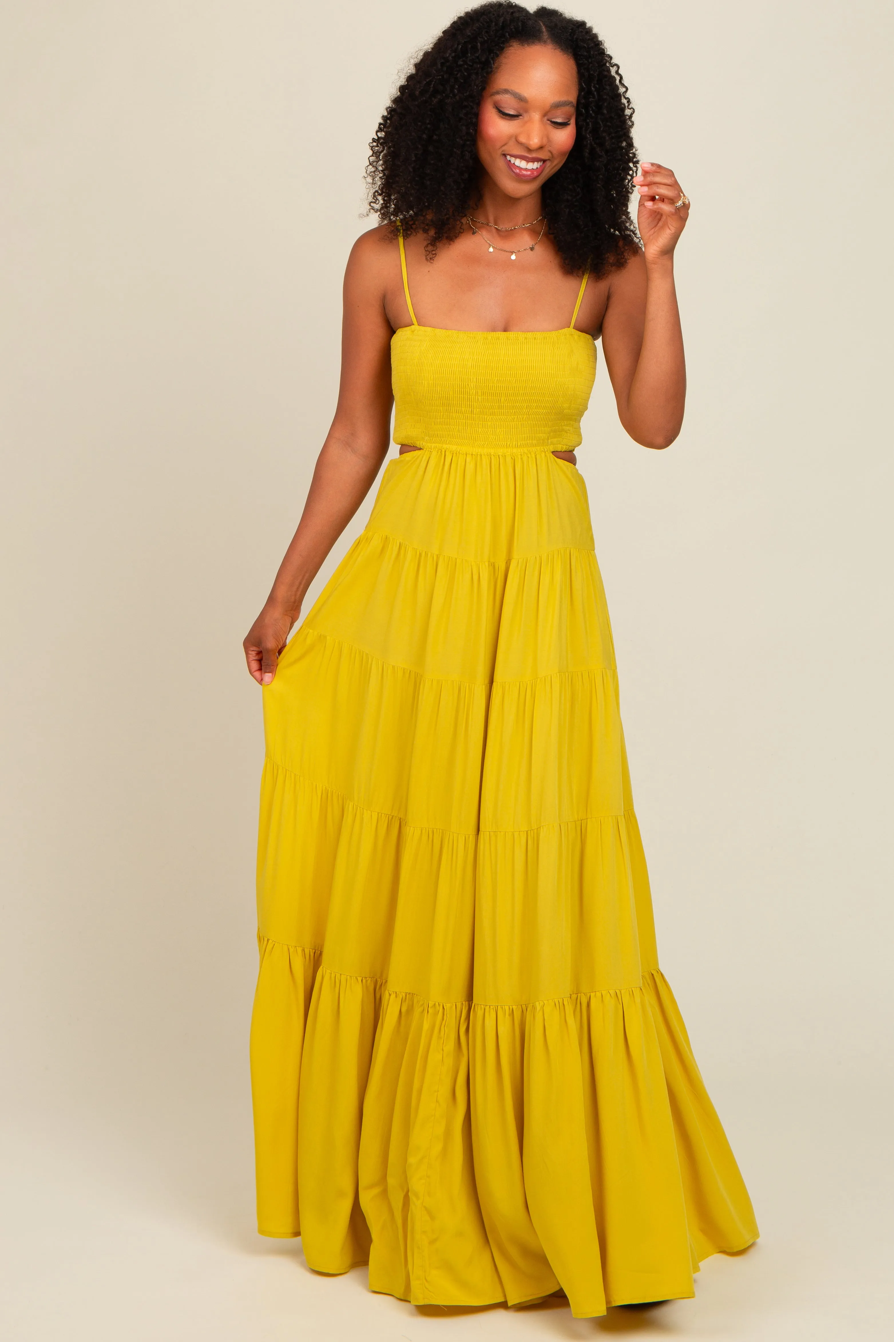 Yellow Smocked Cutout Maxi Dress sold by Pinkblush product image thumbnail 2