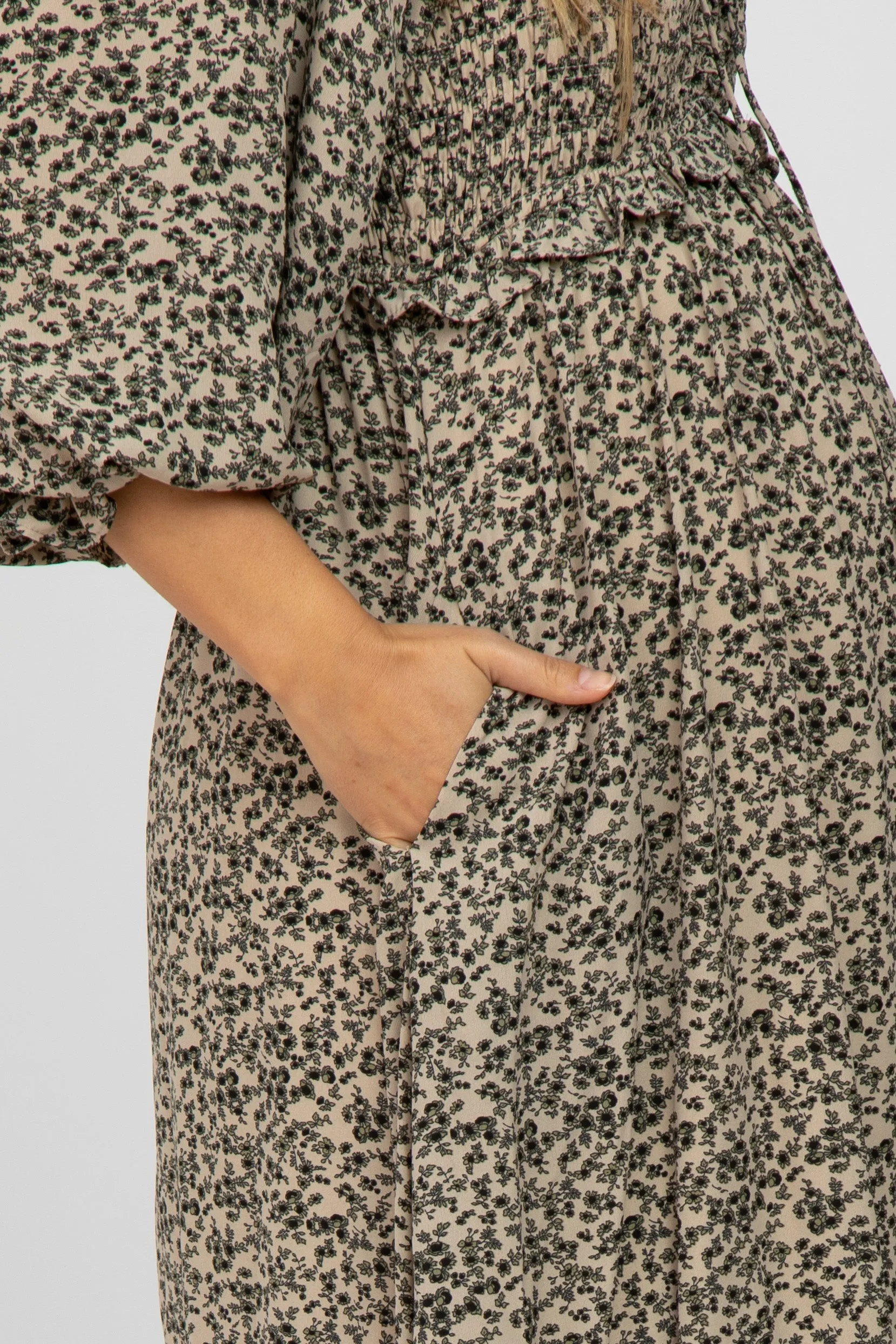 Cream Floral Ruffle Sweetheart Neck Maternity Midi Dress sold by Pinkblush product image thumbnail 4