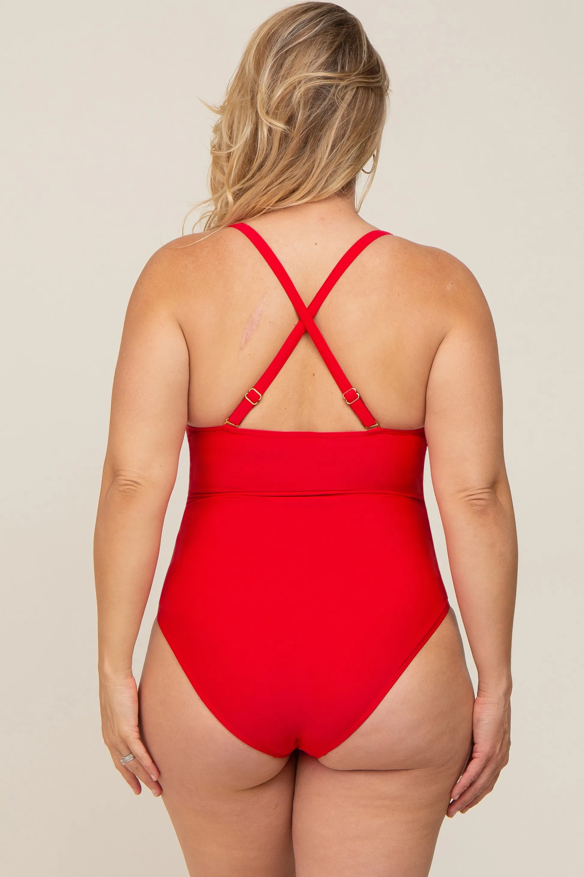 Red Plus Maternity Ruched One Piece Swimsuit sold by Pinkblush product image thumbnail 3