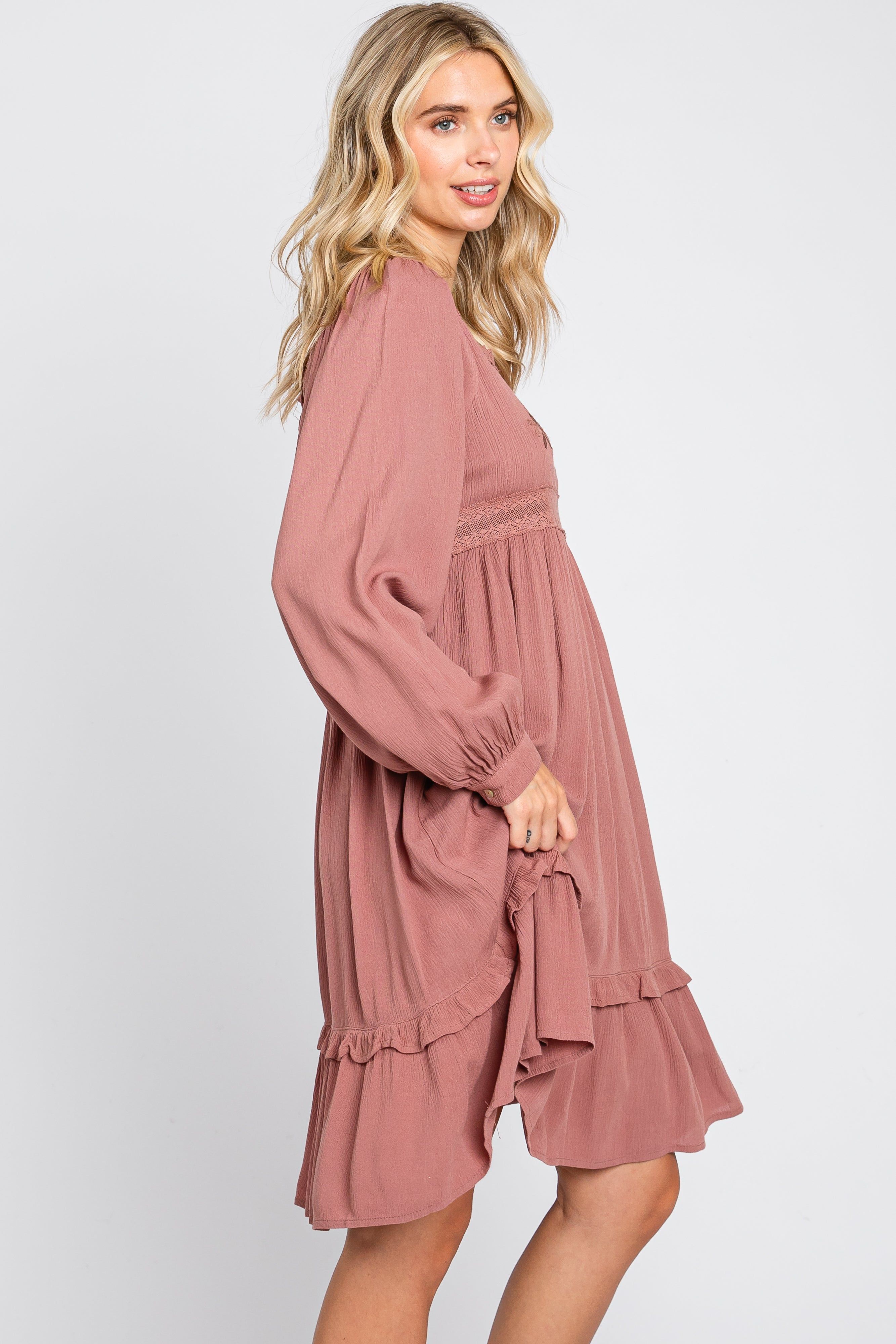 Dark Mauve Lace Embroidered Square Neck Dress sold by Pinkblush product image thumbnail 2
