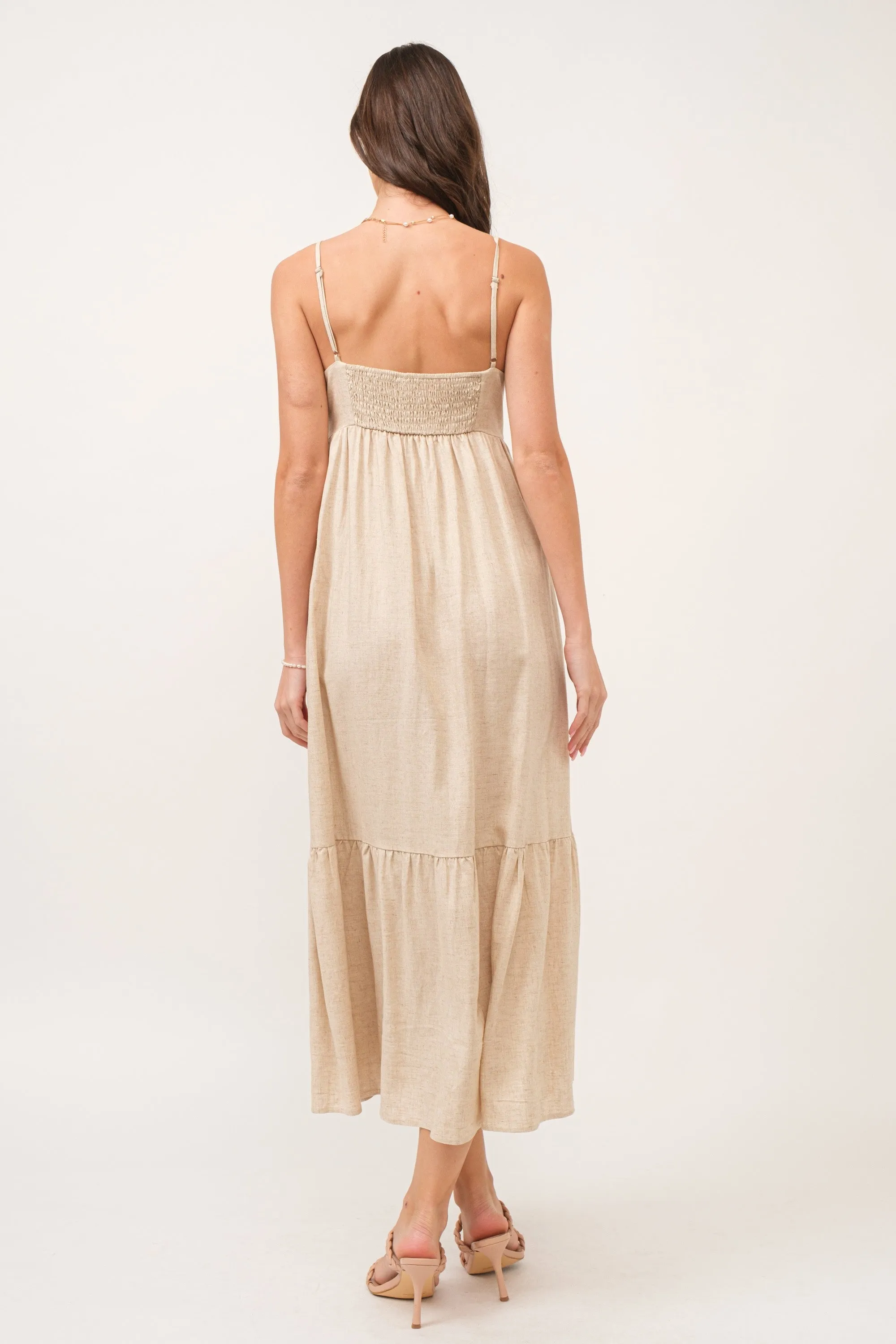 Beige Linen Front Cinch Midi Dress sold by Pinkblush product image thumbnail 4