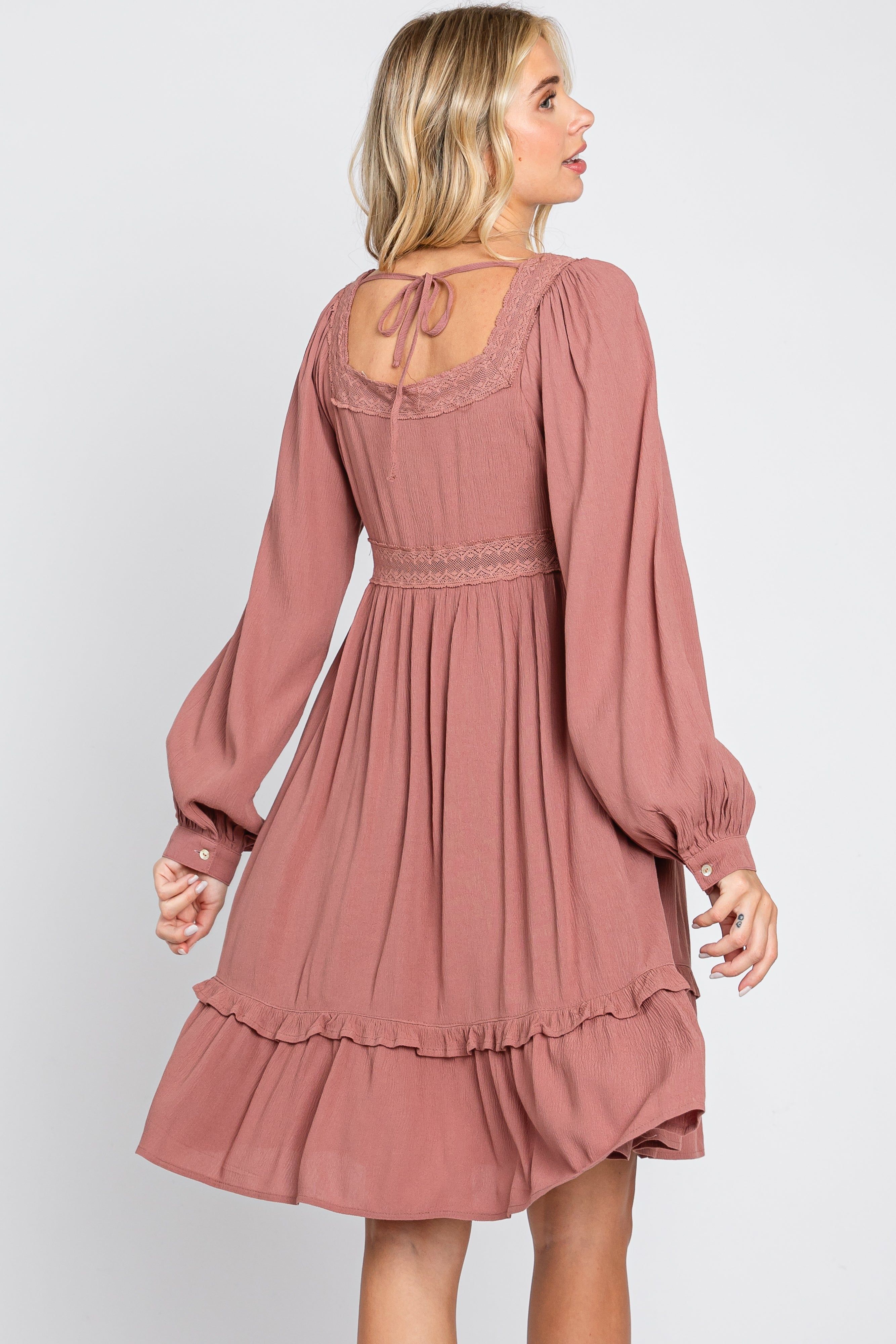 Dark Mauve Lace Embroidered Square Neck Dress sold by Pinkblush product image thumbnail 3