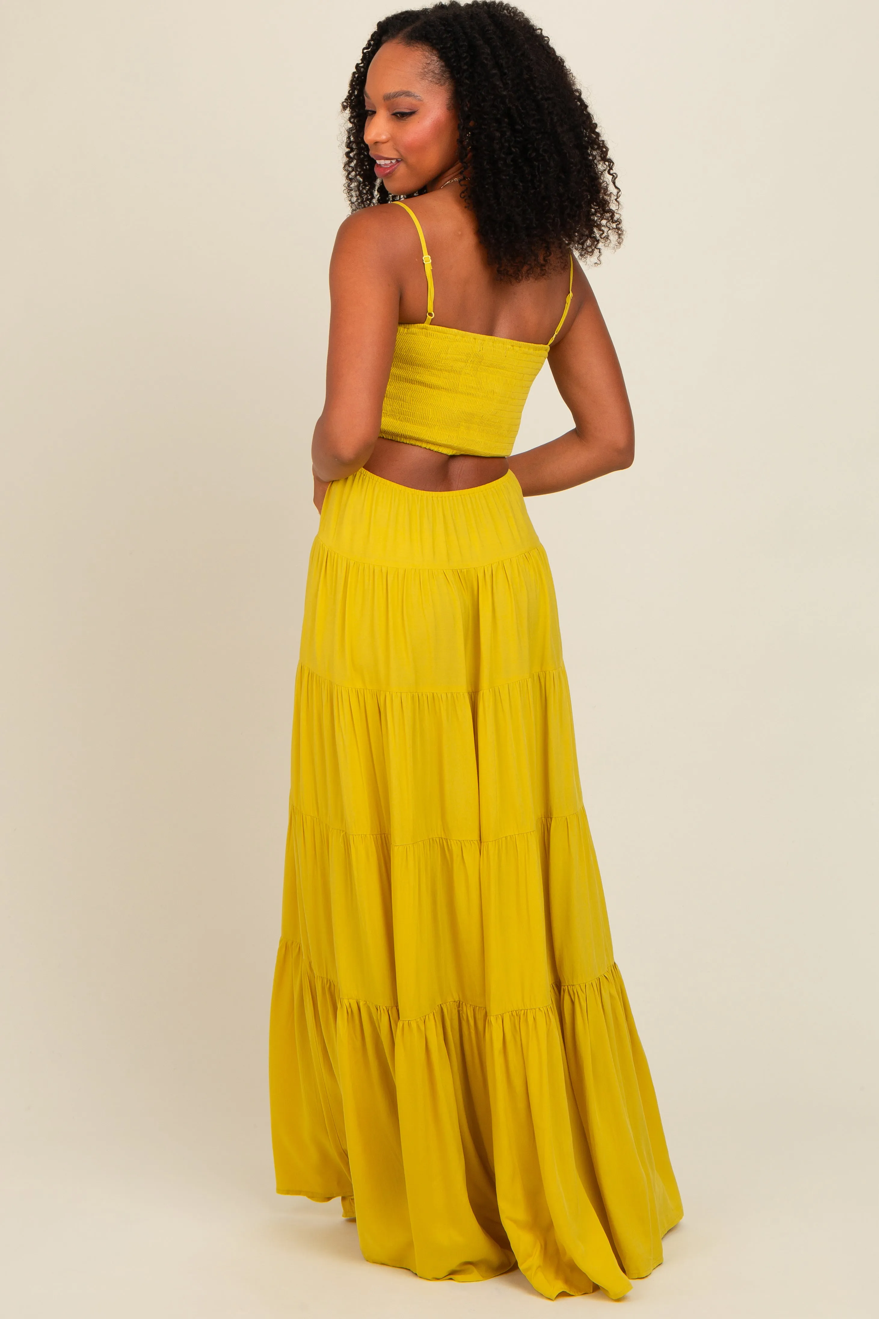 Yellow Smocked Cutout Maxi Dress sold by Pinkblush product image thumbnail 4