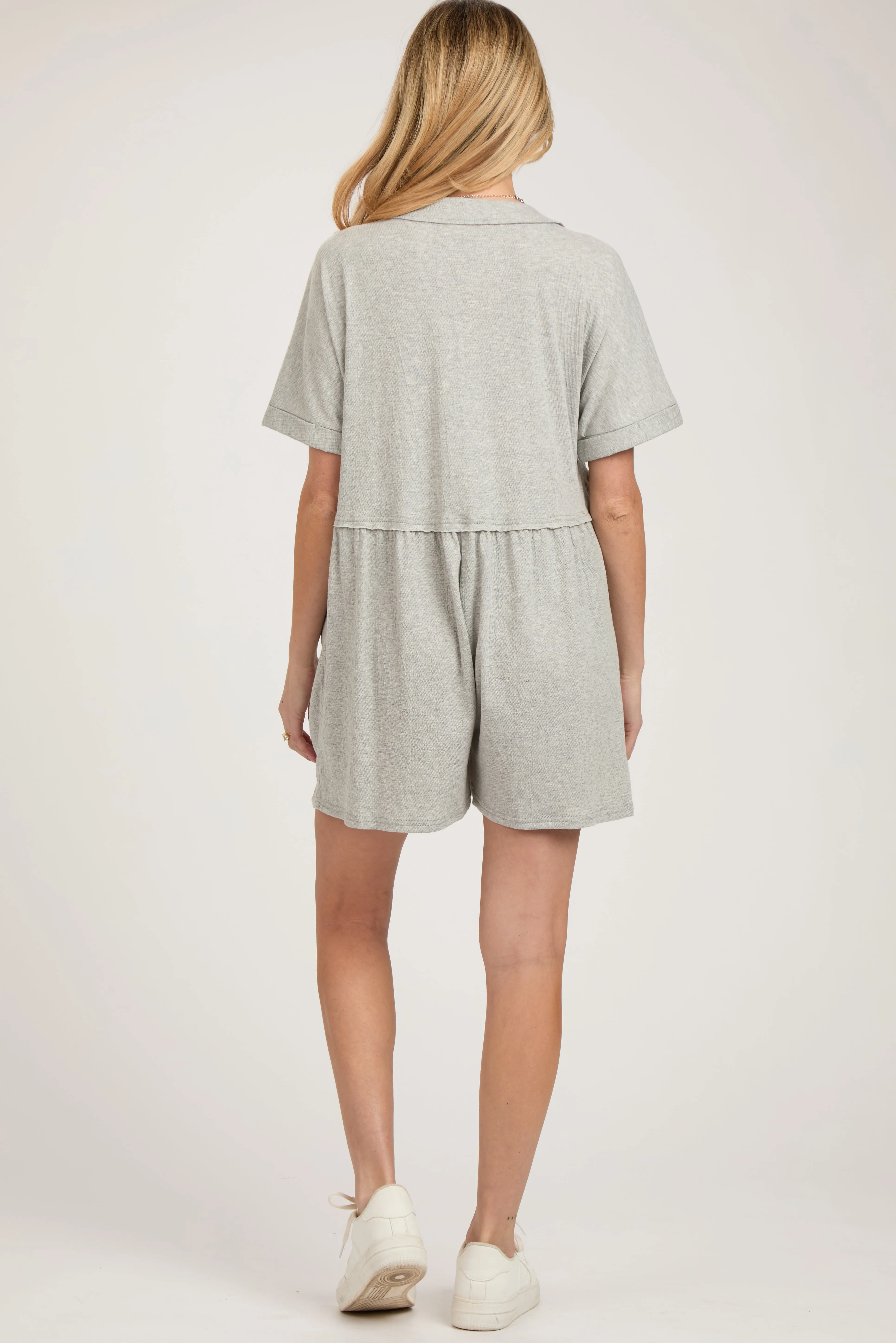 Heather Grey Button Down Maternity Romper sold by Pinkblush product image thumbnail 4