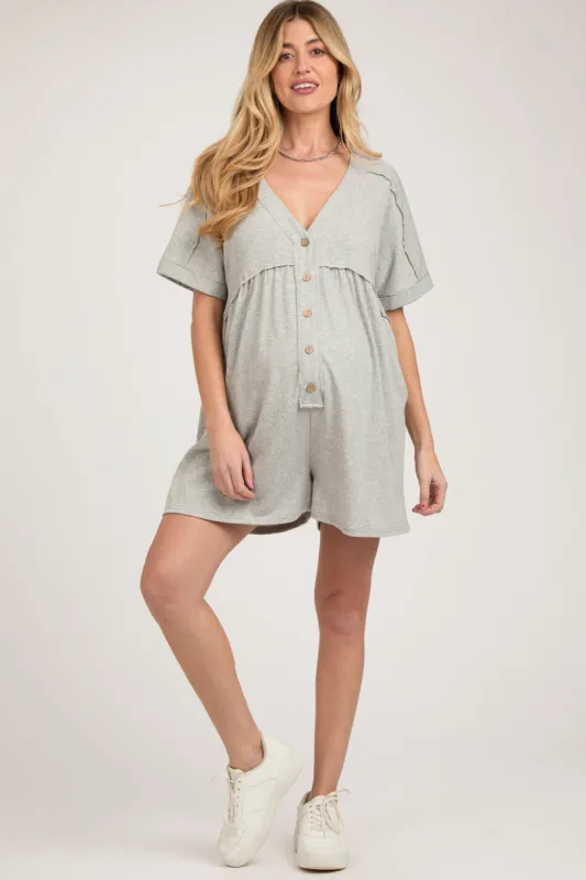 Heather Grey Button Down Maternity Romper sold by Pinkblush
