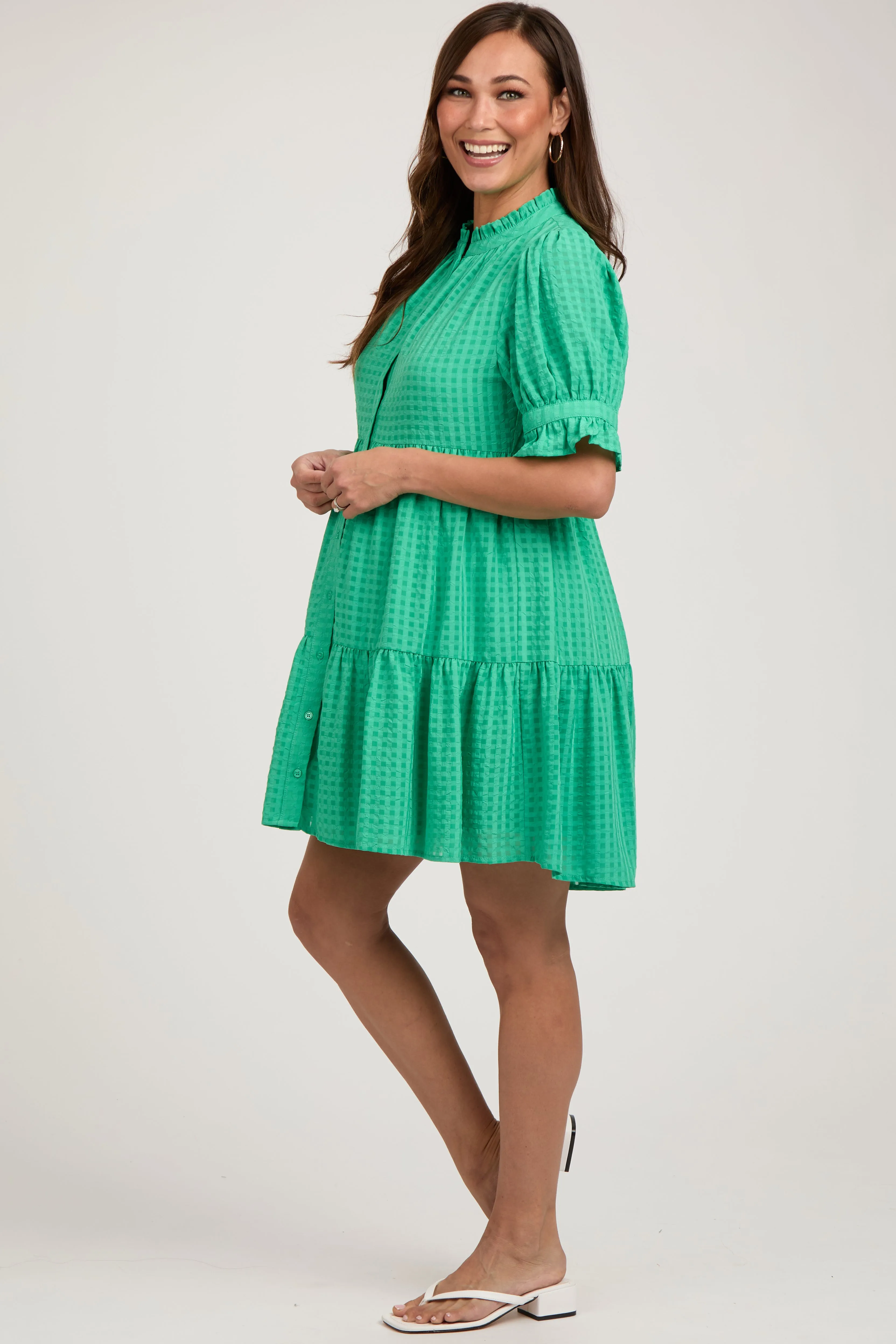Green Buttoned Down Short Sleeve Maternity Dress sold by Pinkblush product image thumbnail 2