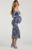 Navy Floral Off Shoulder Mesh Knit Maternity Midi Dress sold by Pinkblush