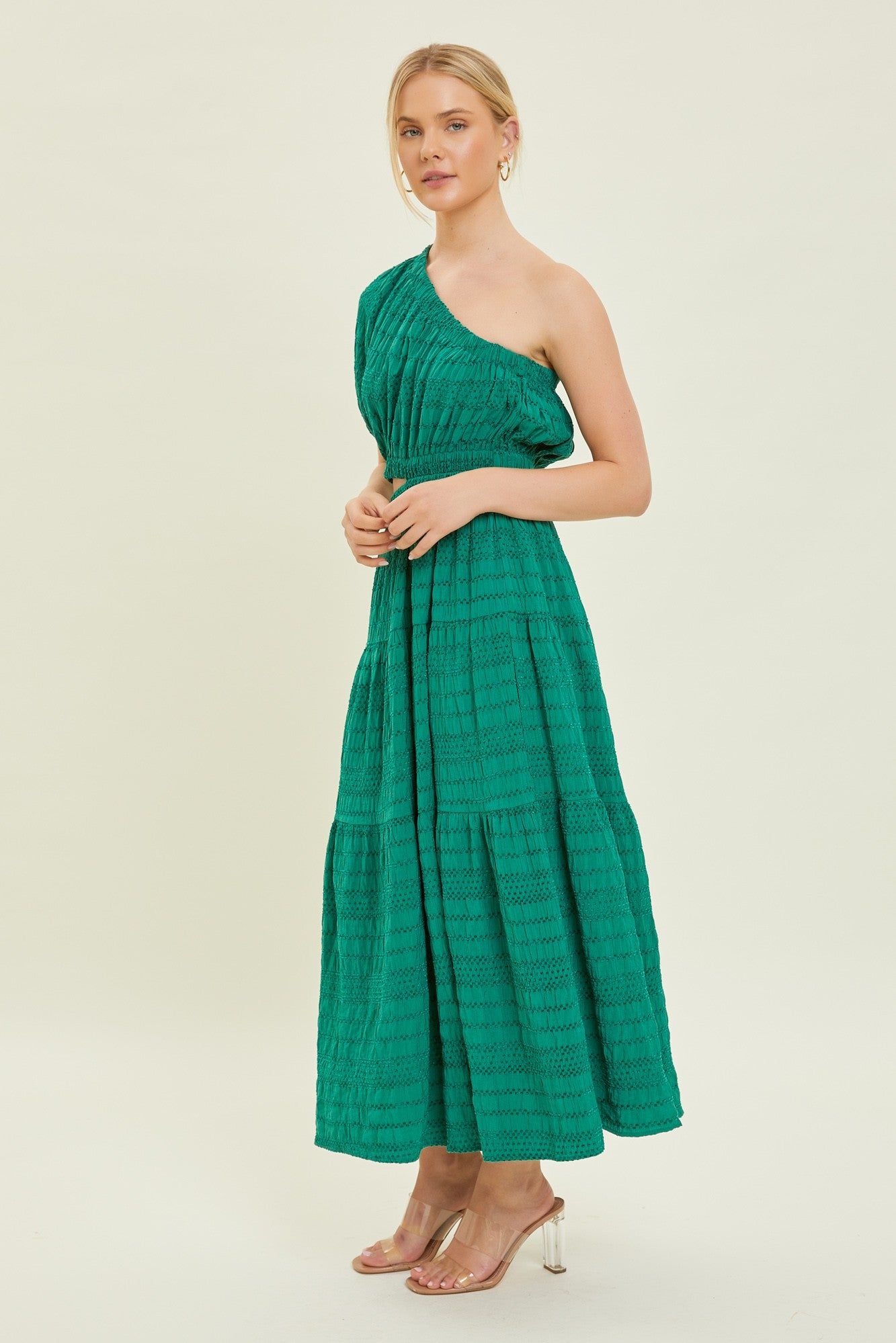 Hunter Green Teired Textured Woven Maxi sold by Pinkblush product image thumbnail 2