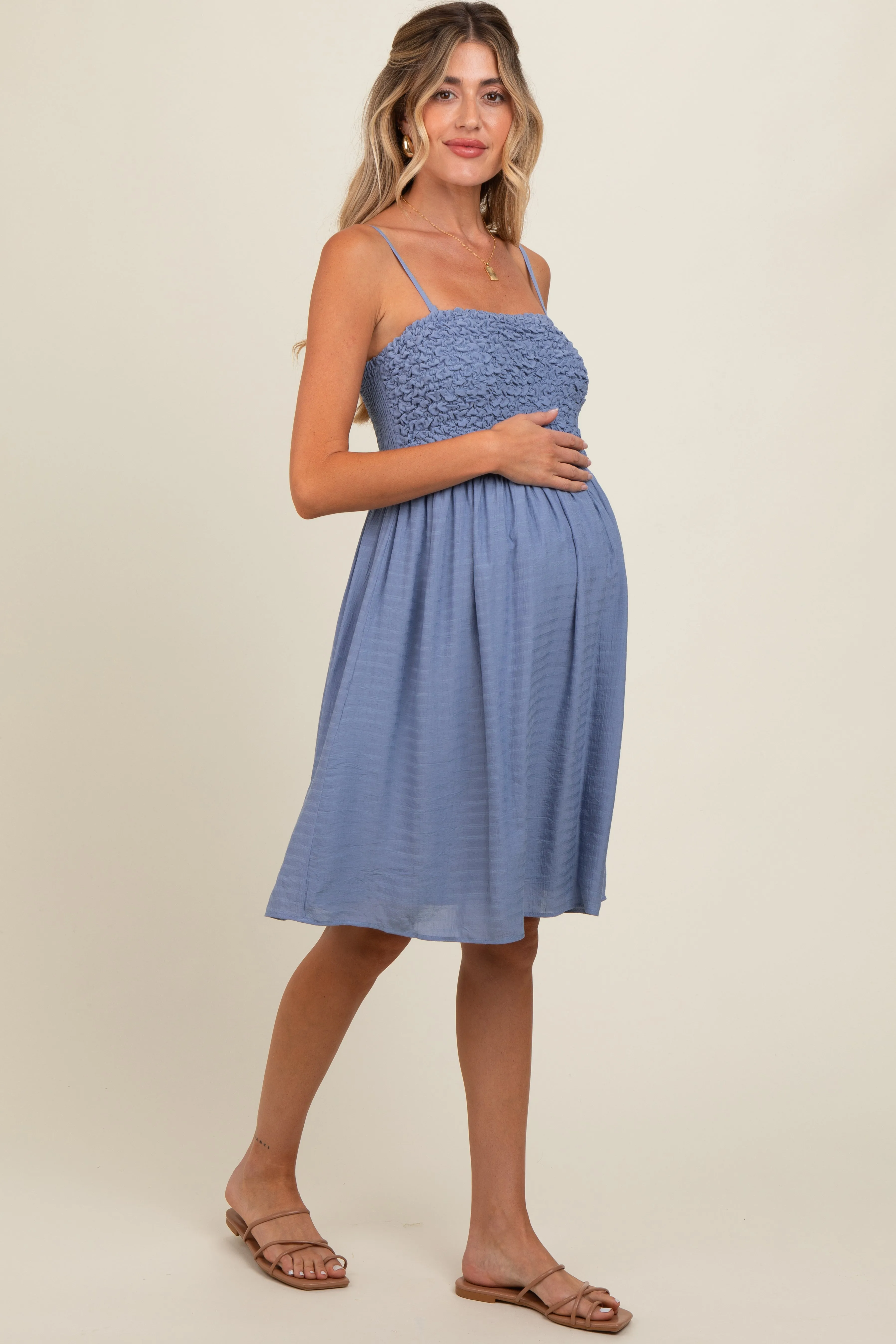 Periwinkle Textured Smocked Maternity Dress sold by Pinkblush product image thumbnail 2