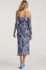 Navy Floral Off Shoulder Mesh Knit Maternity Midi Dress sold by Pinkblush