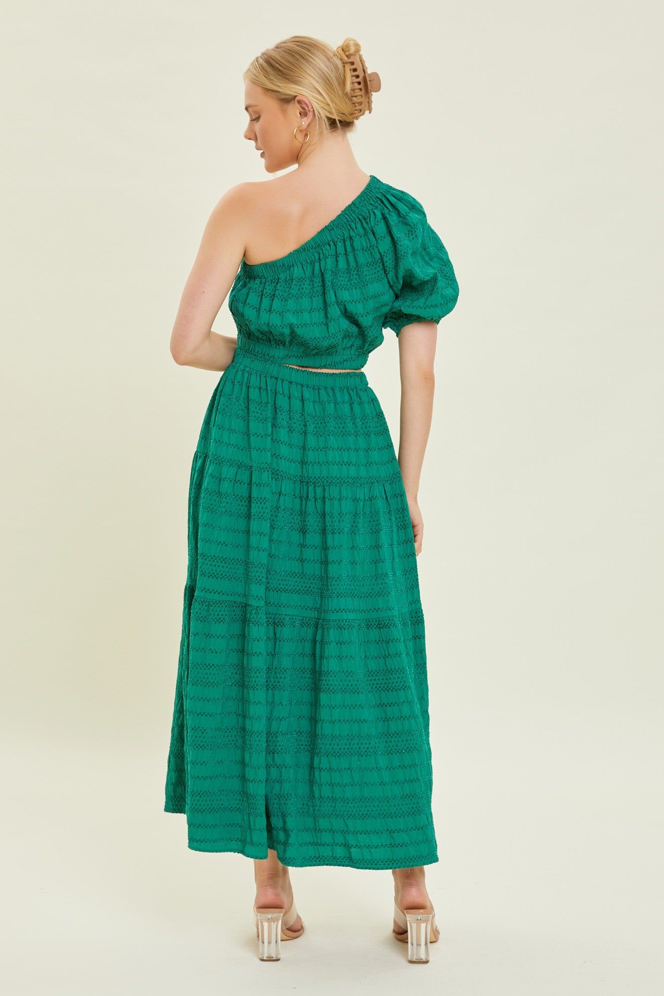 Hunter Green Teired Textured Woven Maxi sold by Pinkblush product image thumbnail 3