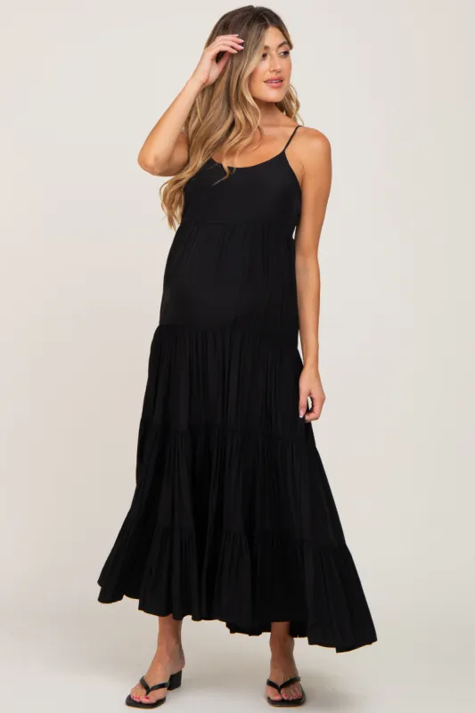 Black Tiered Maternity Maxi Dress sold by Pinkblush