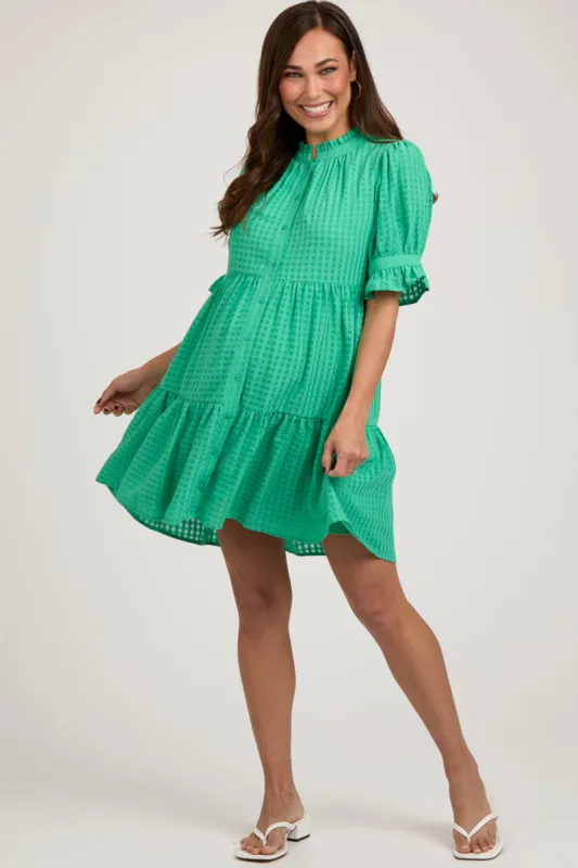 Green Buttoned Down Short Sleeve Maternity Dress sold by Pinkblush