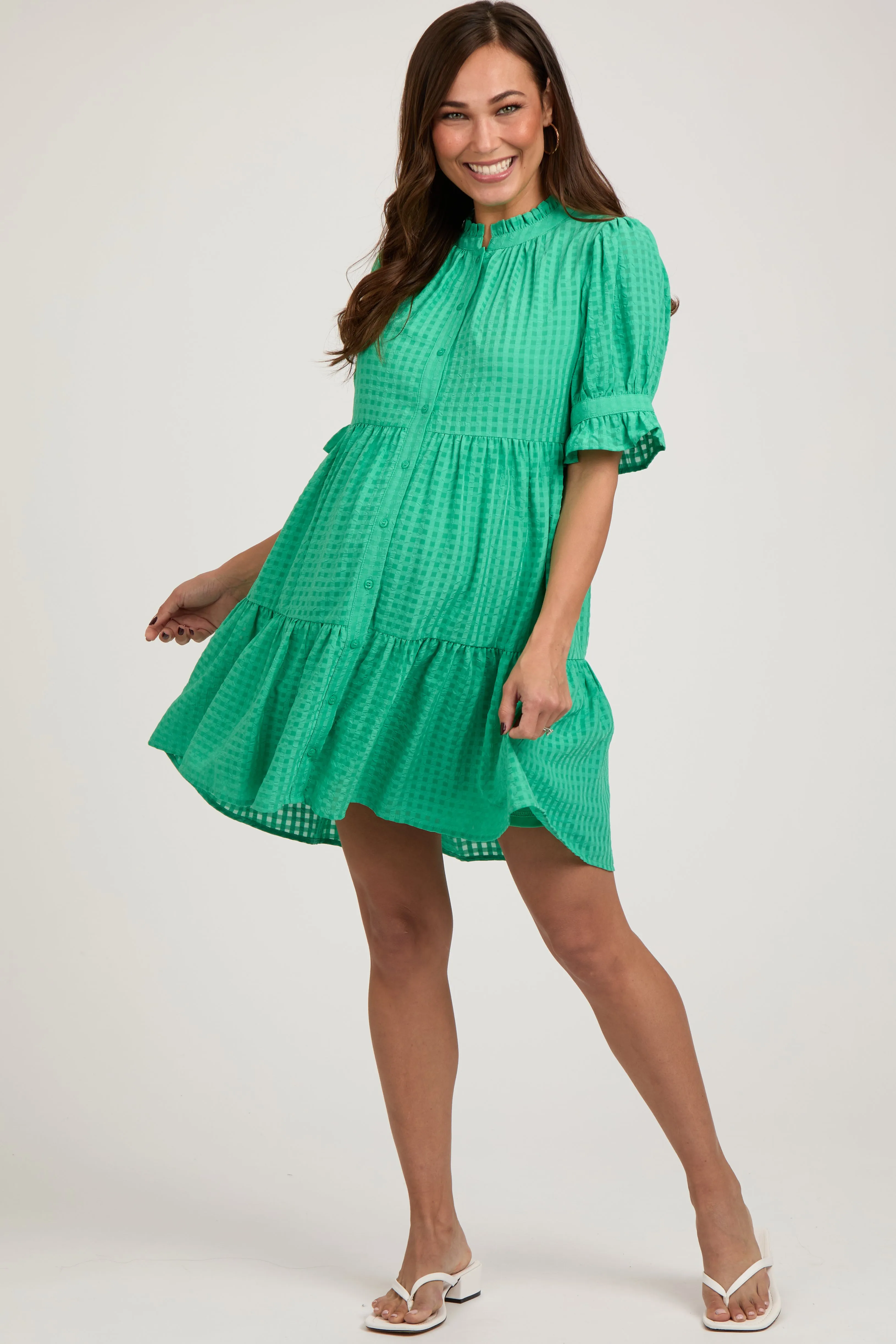 Green Buttoned Down Short Sleeve Maternity Dress sold by Pinkblush