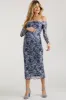 Navy Floral Off Shoulder Mesh Knit Maternity Midi Dress sold by Pinkblush