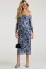 Navy Floral Off Shoulder Mesh Knit Maternity Midi Dress sold by Pinkblush