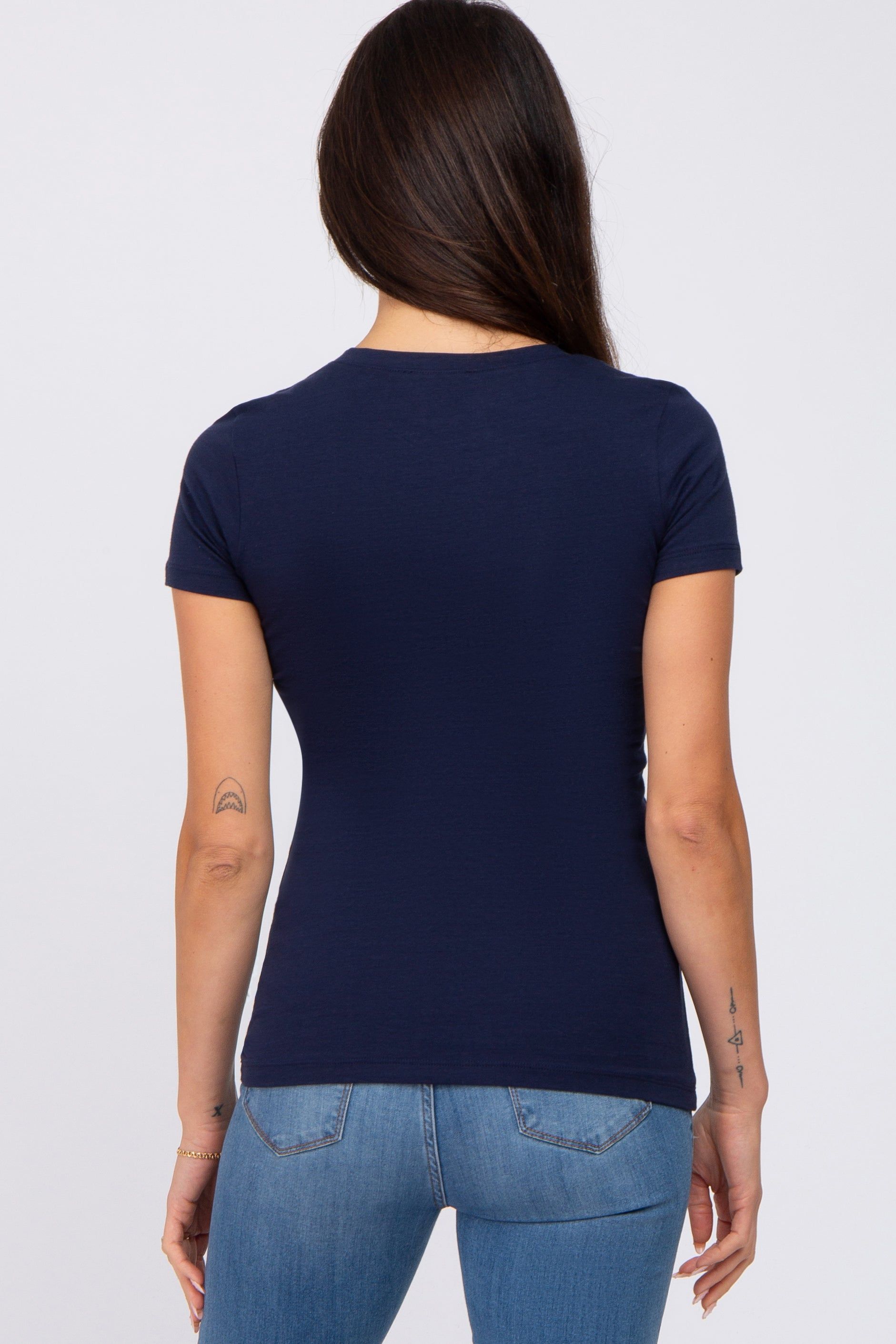 Navy Blue V-Neck Short Sleeve Top sold by Pinkblush product image thumbnail 3