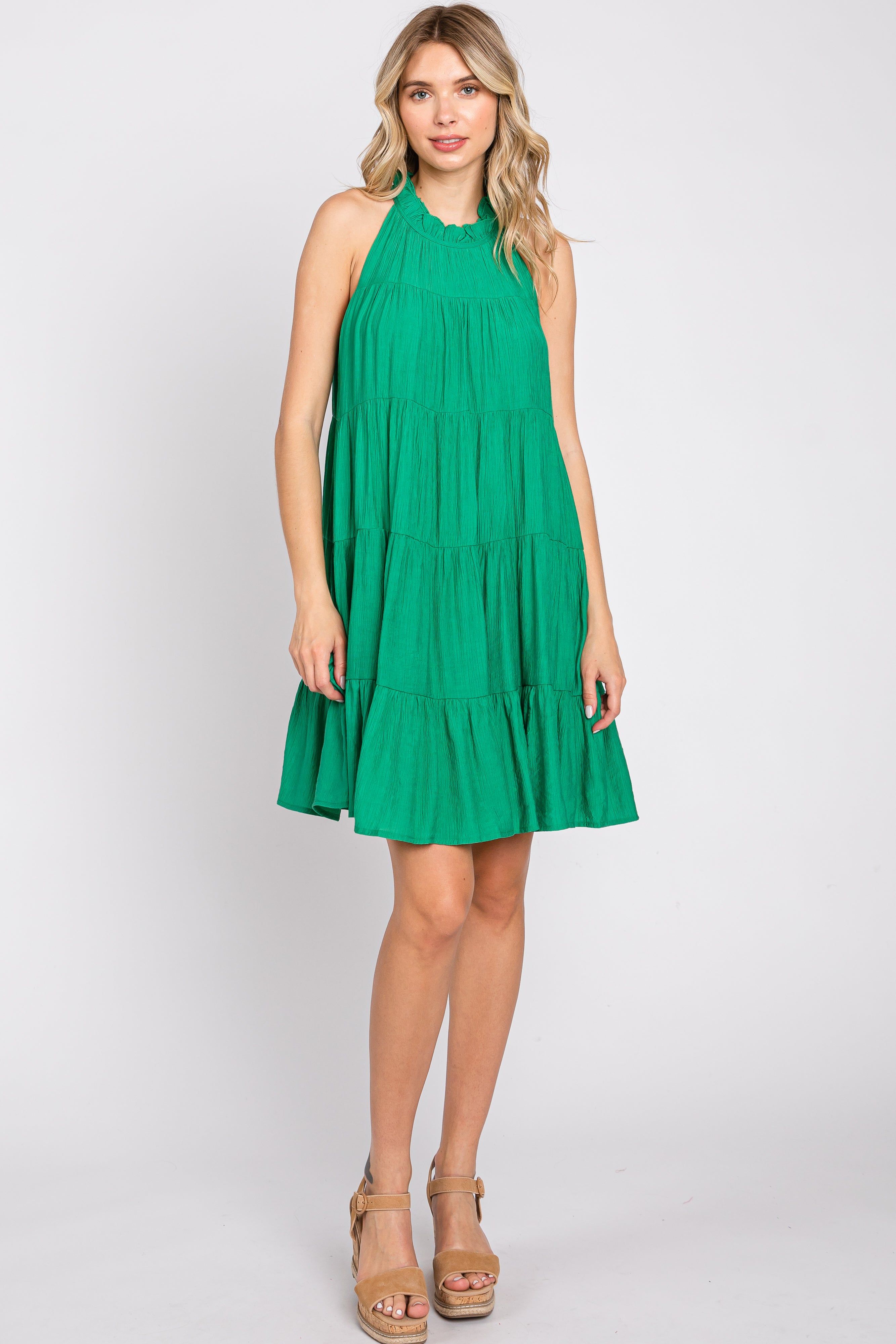 Green Ruffle Mock Neck Tiered Dress sold by Pinkblush product image thumbnail 4