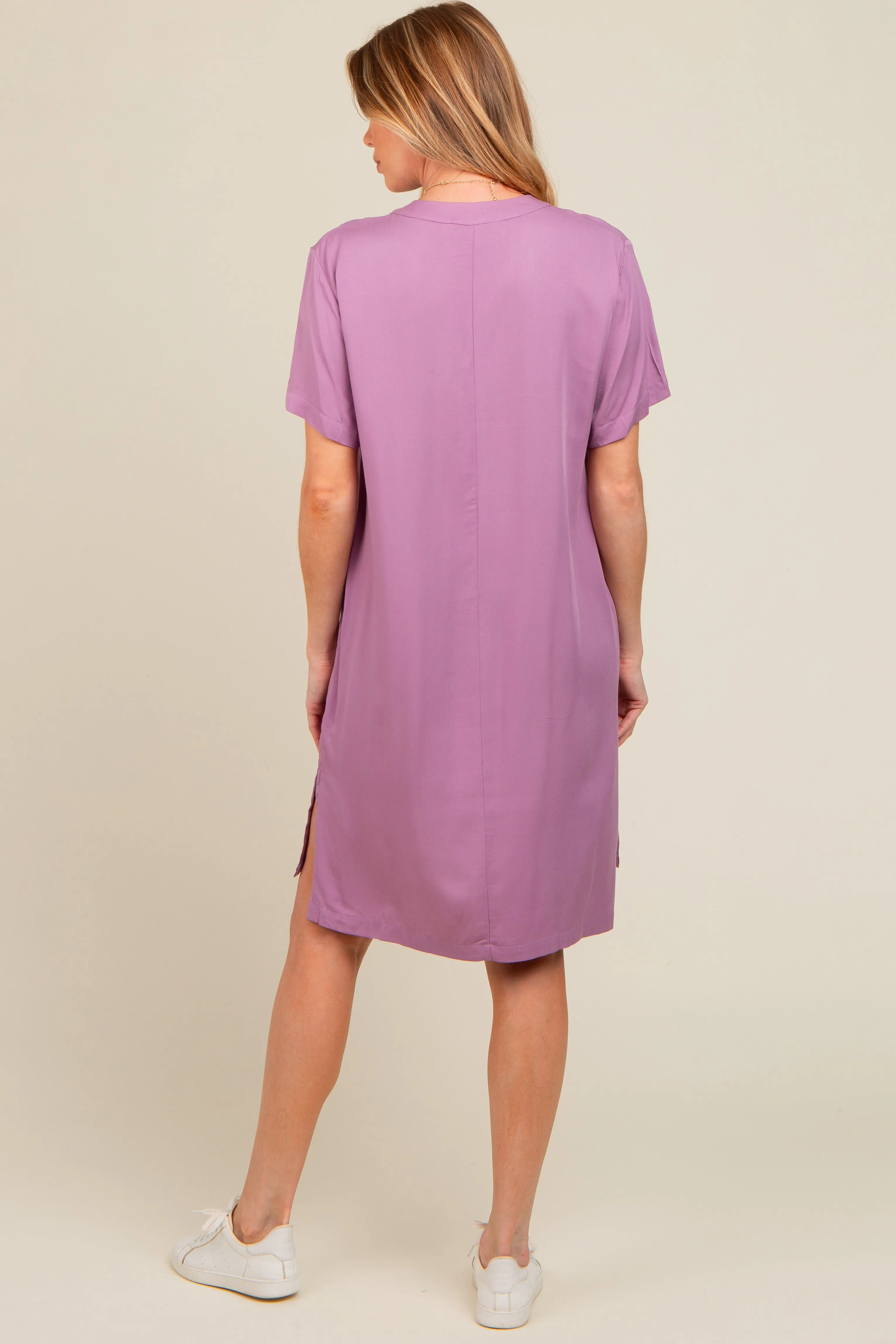 Lavender V-Neck Basic Maternity Shirt Dress sold by Pinkblush product image thumbnail 2
