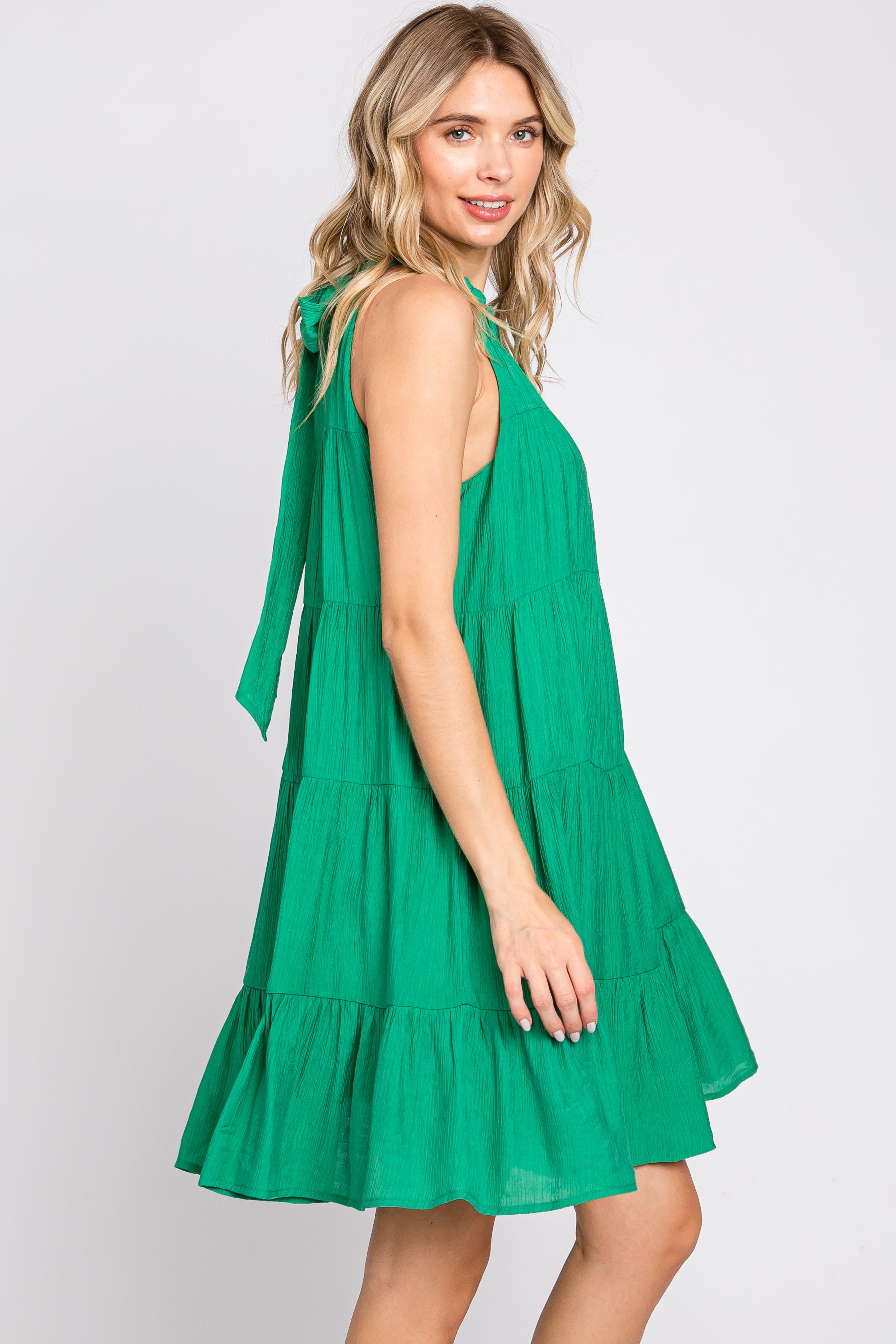 Green Ruffle Mock Neck Tiered Dress sold by Pinkblush product image thumbnail 2
