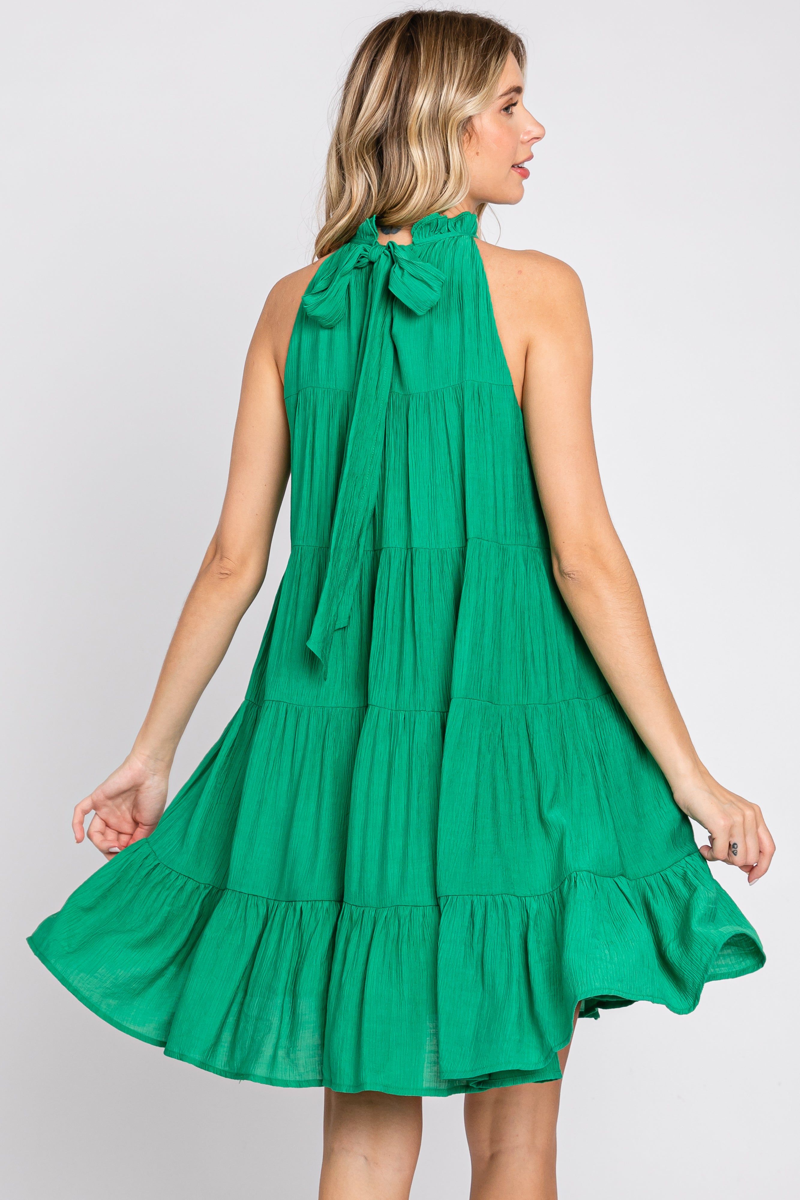 Green Ruffle Mock Neck Tiered Dress sold by Pinkblush product image thumbnail 3