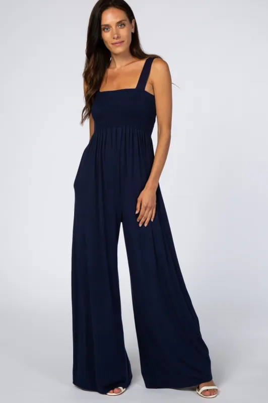 Navy Sleeveless Wide Leg Jumpsuit sold by Pinkblush