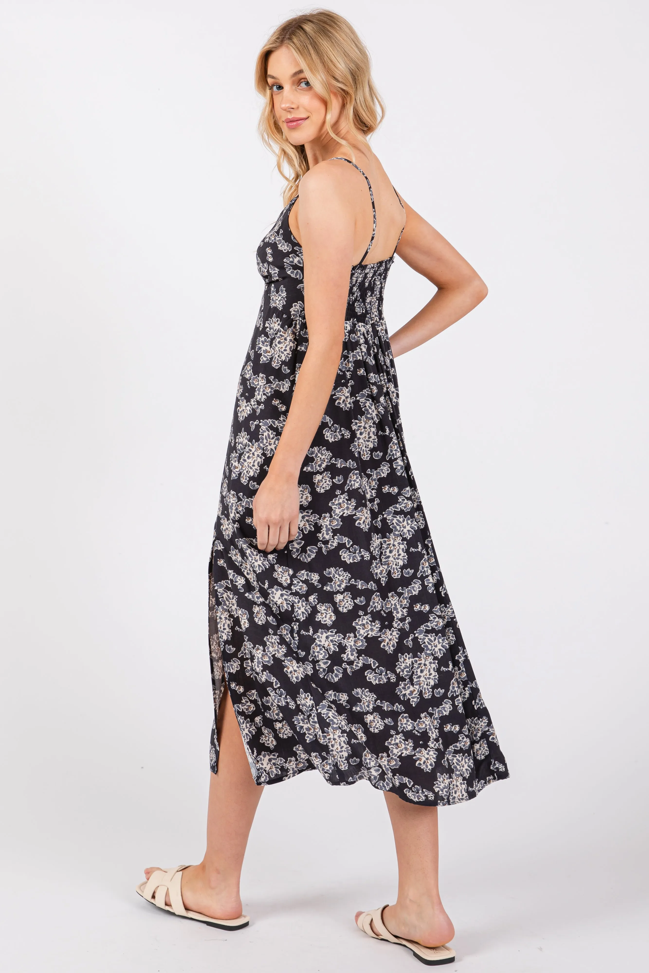 Navy Floral Side Slit Midi Dress sold by Pinkblush product image thumbnail 3