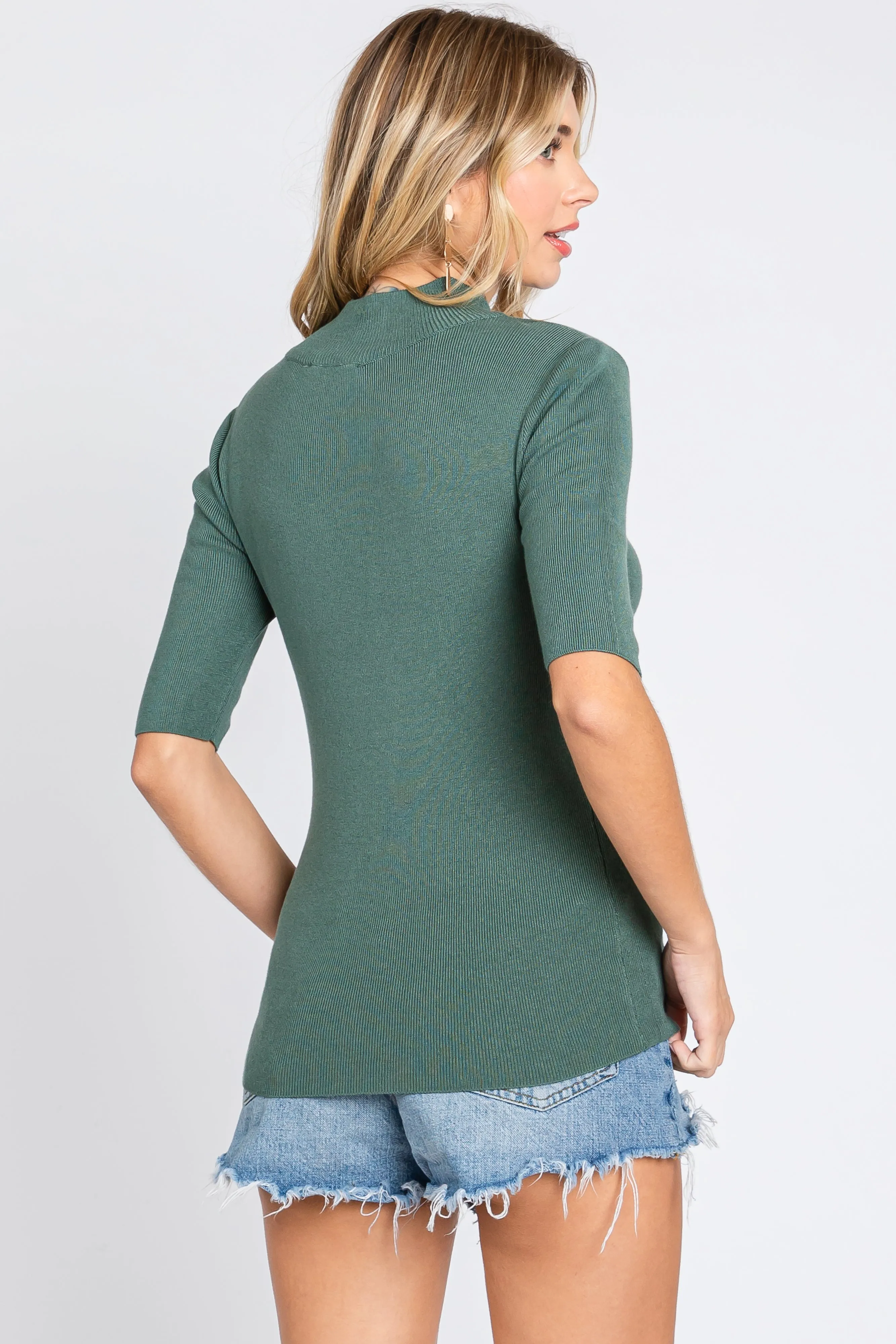 Olive Mock Neck Short Sleeve Knit Top sold by Pinkblush product image thumbnail 3