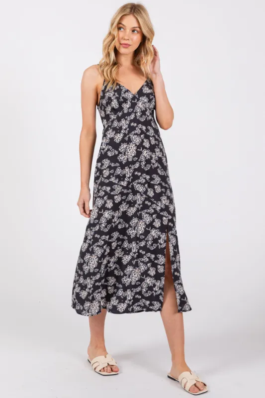 Navy Floral Side Slit Midi Dress sold by Pinkblush