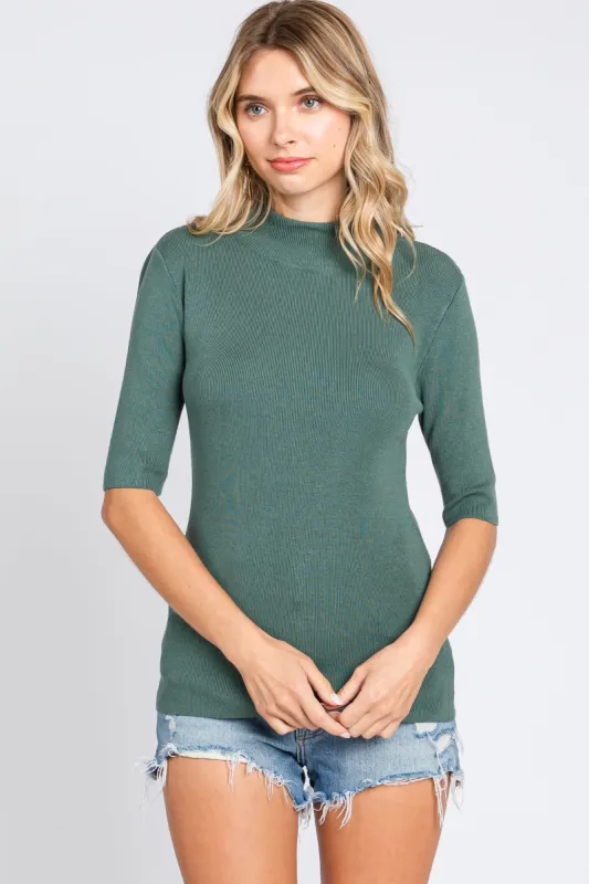Olive Mock Neck Short Sleeve Knit Top sold by Pinkblush