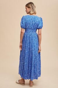 Blue Floral Button Down Front Slit Maxi Dress sold by Pinkblush