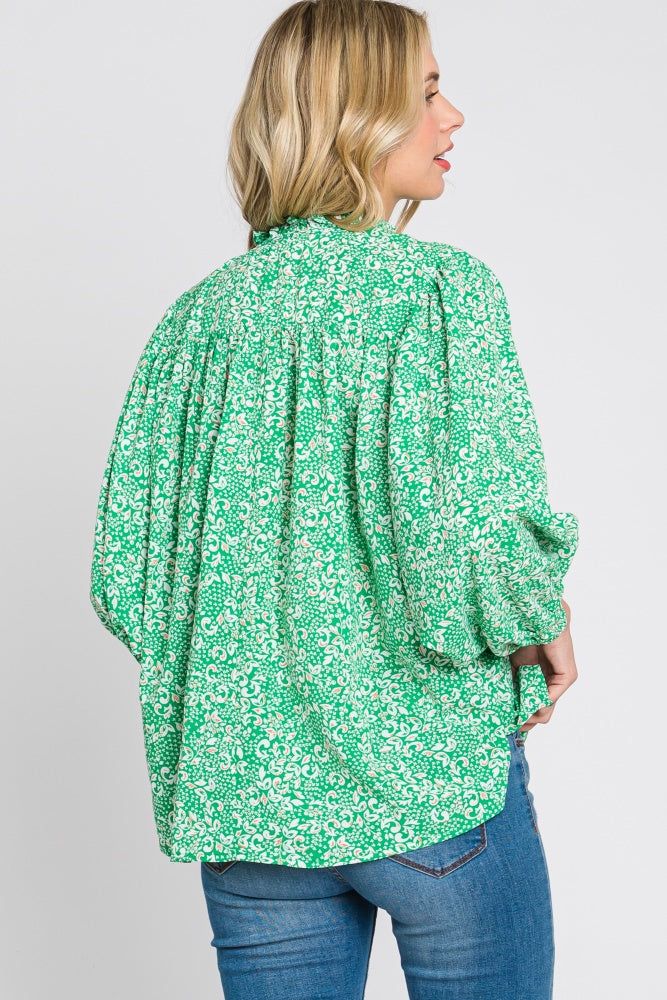 Green Floral Ruffle Neck Blouse sold by Pinkblush product image thumbnail 3