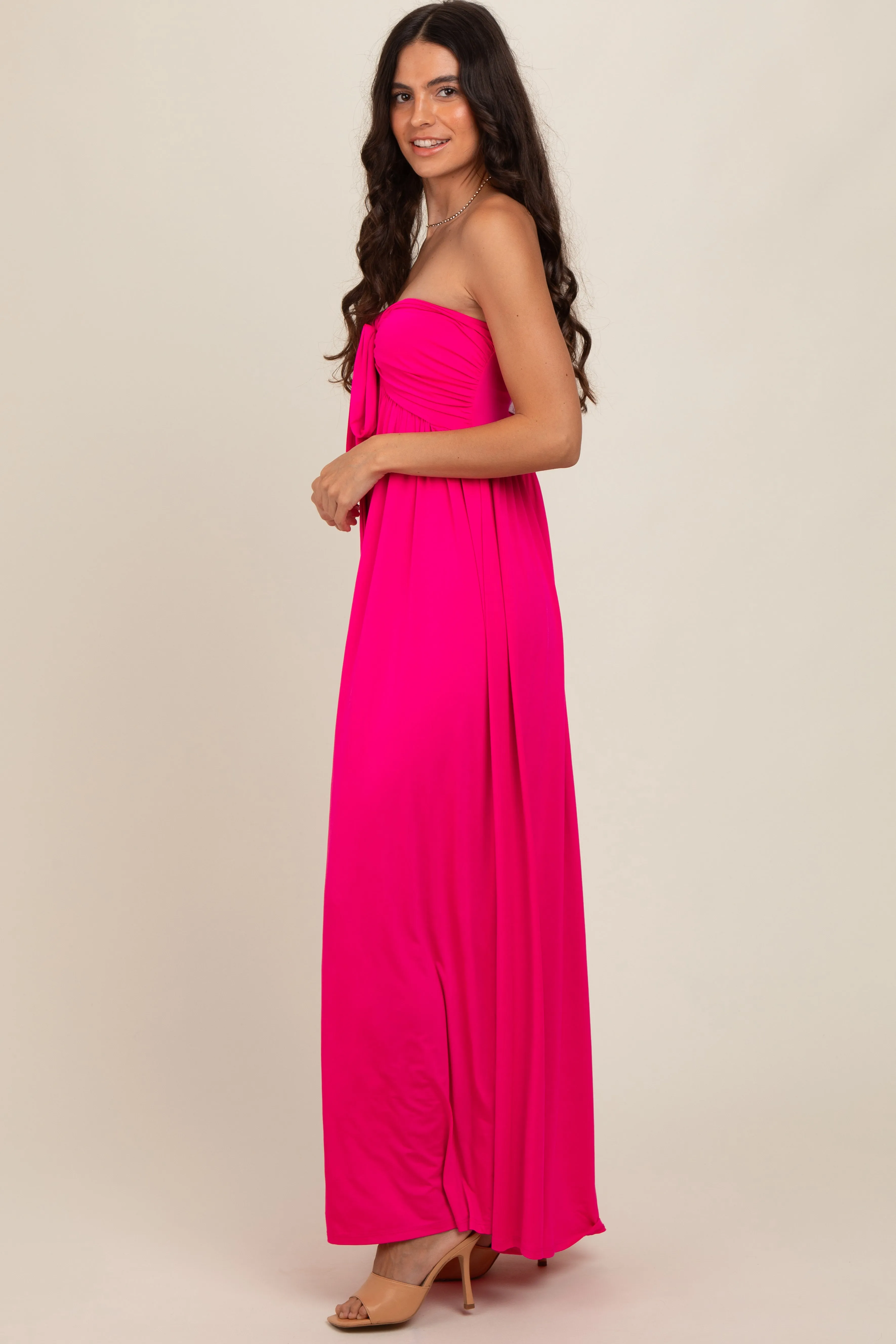 Fuchsia Front Knot Halter Maxi Dress sold by Pinkblush product image thumbnail 3