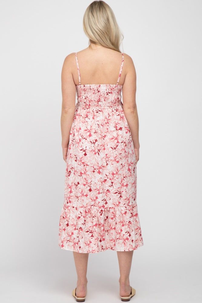 Pink Floral Sleeveless Ruffle Hem Maternity Midi Dress sold by Pinkblush product image thumbnail 3