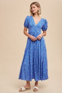 Blue Floral Button Down Front Slit Maxi Dress sold by Pinkblush