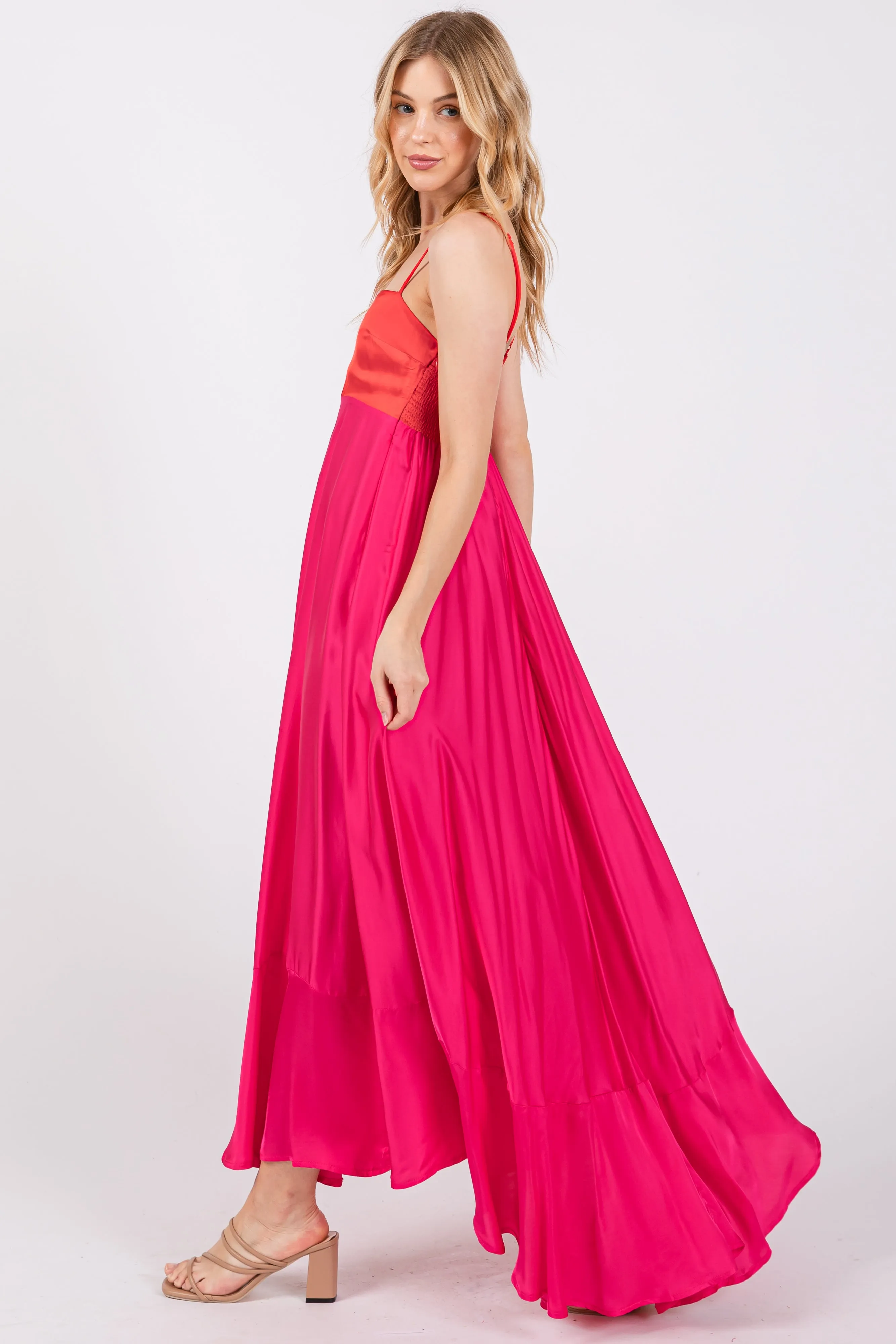 Fuchsia Colorblock Sleeveless Satin Dress sold by Pinkblush product image thumbnail 2