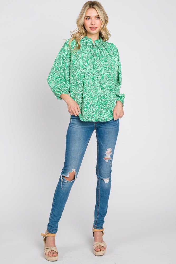 Green Floral Ruffle Neck Blouse sold by Pinkblush product image thumbnail 4