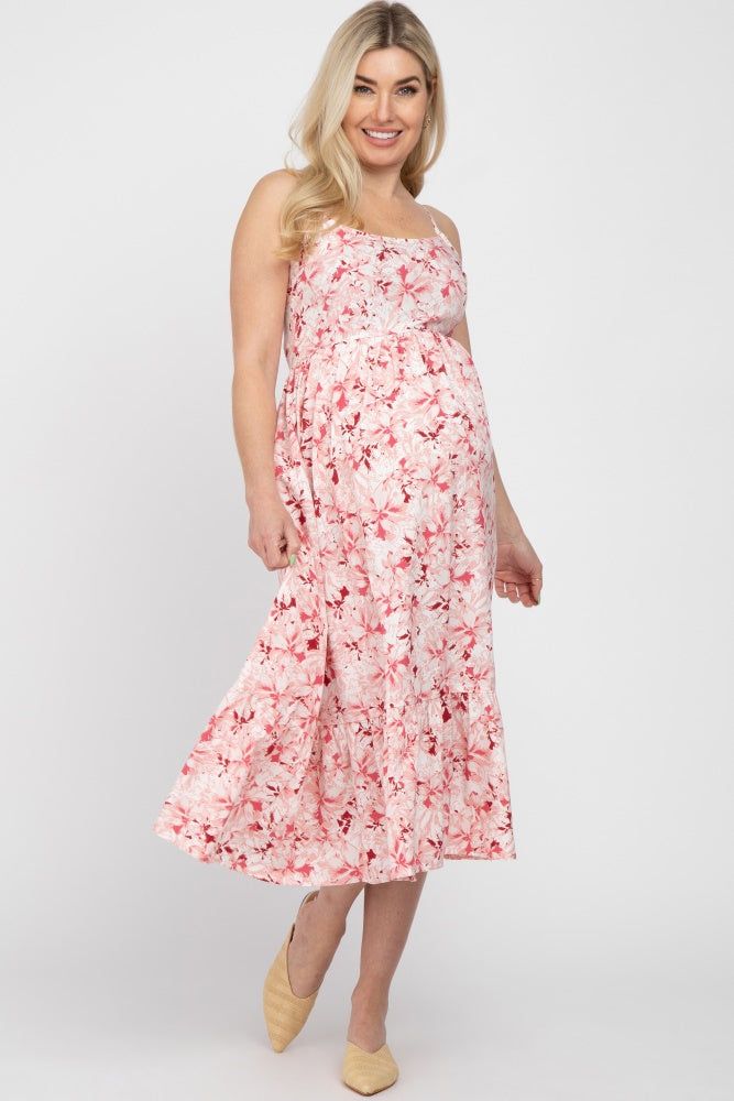 Pink Floral Sleeveless Ruffle Hem Maternity Midi Dress sold by Pinkblush product image thumbnail 4
