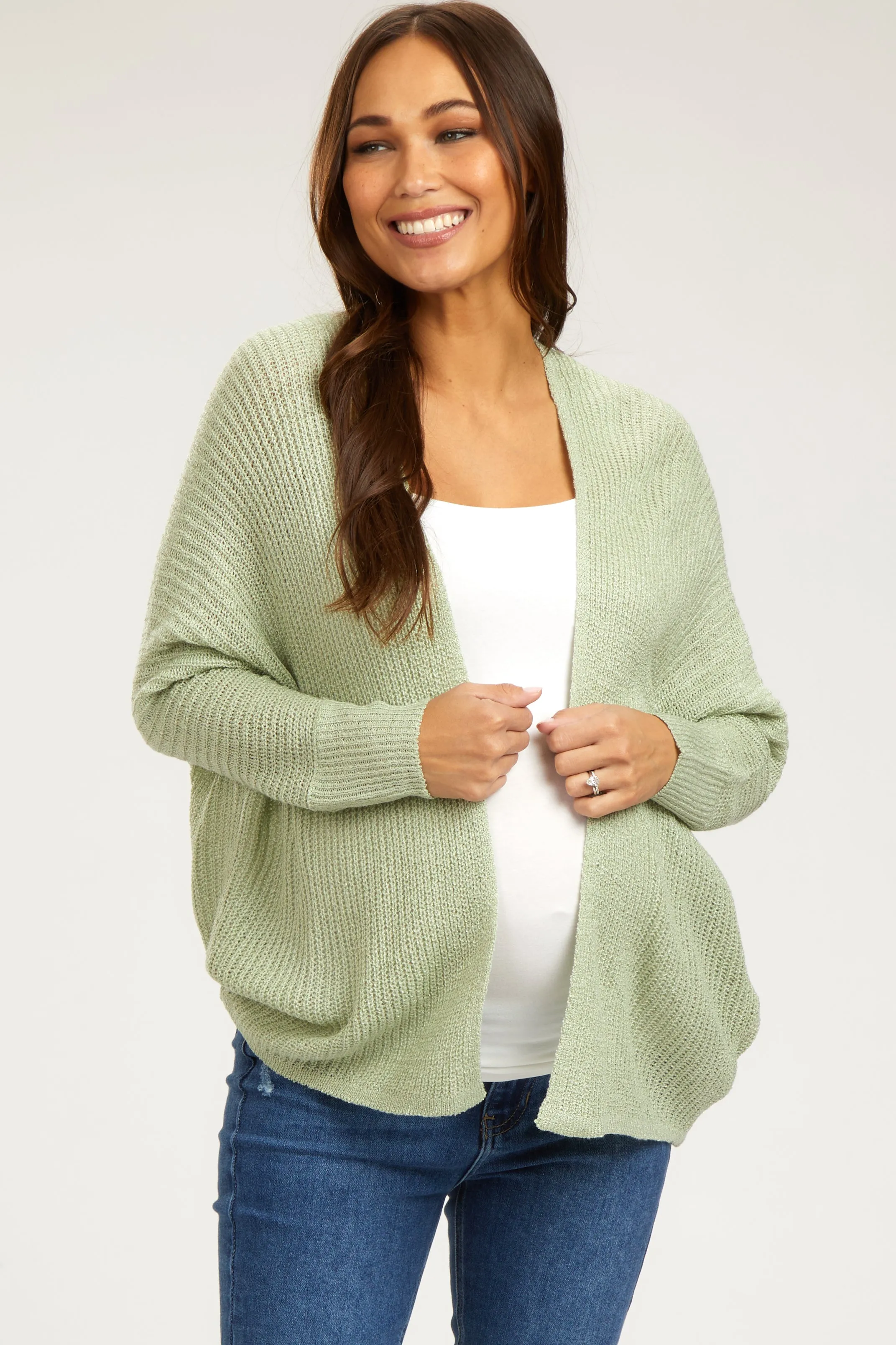 Light Olive Knit Dolman Sleeve Maternity Cardigan sold by Pinkblush