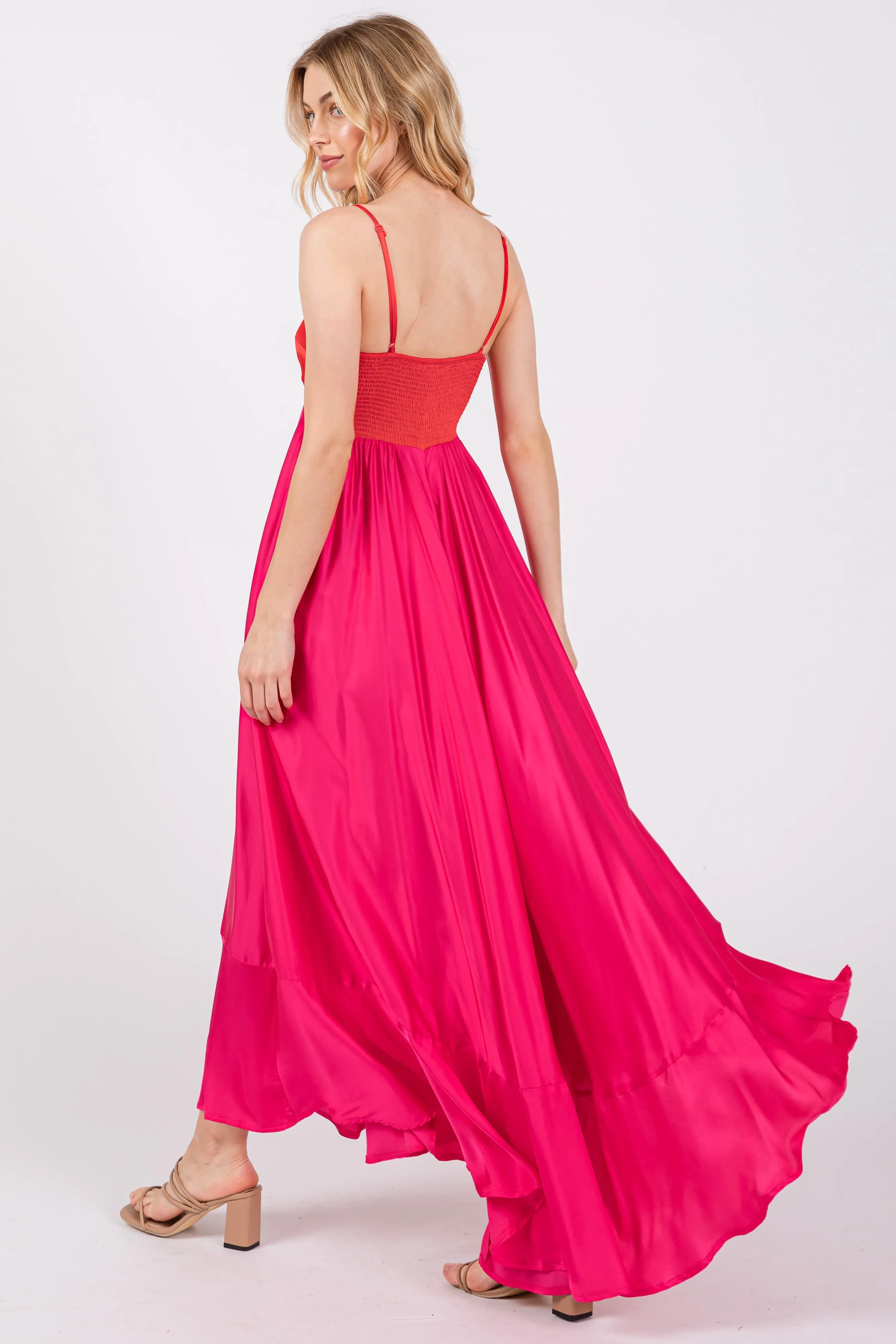 Fuchsia Colorblock Sleeveless Satin Dress sold by Pinkblush product image thumbnail 3