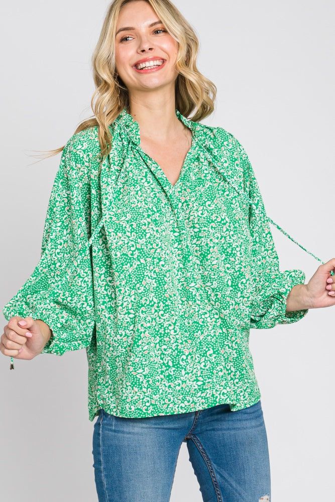 Green Floral Ruffle Neck Blouse sold by Pinkblush product image thumbnail 5
