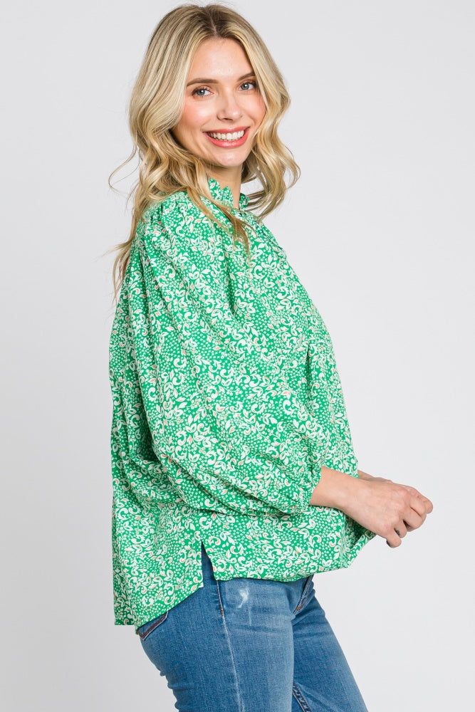 Green Floral Ruffle Neck Blouse sold by Pinkblush product image thumbnail 2
