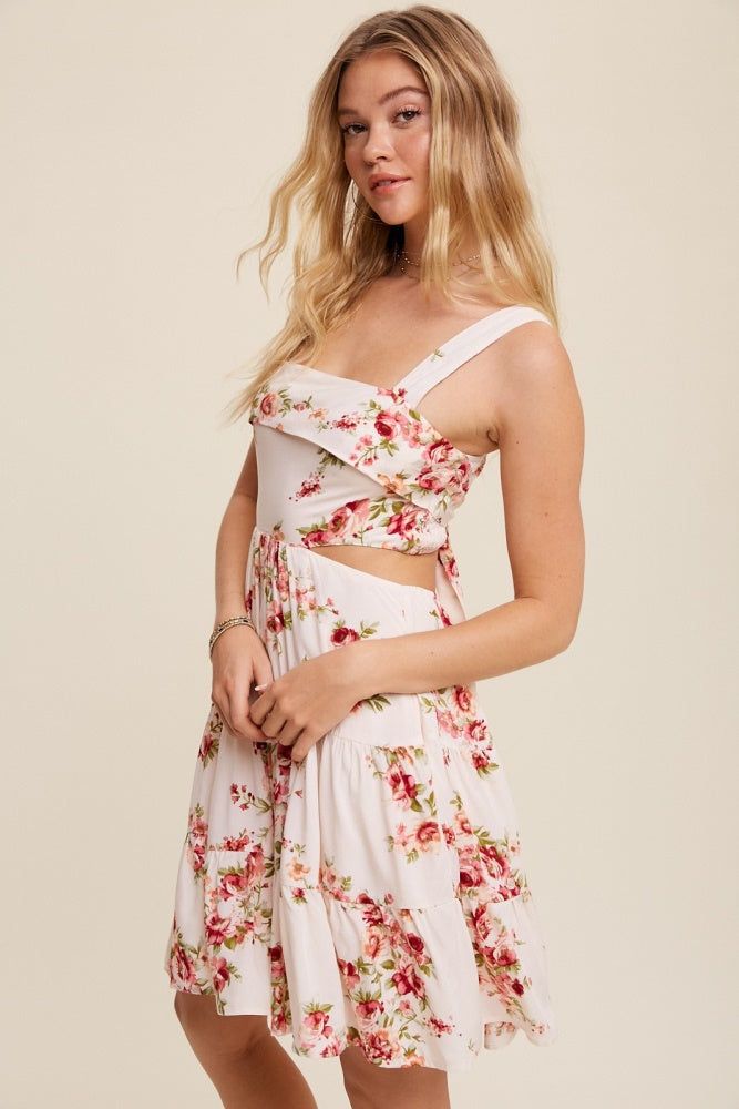 Cream Square Neck Open Back Floral Mini Dress sold by Pinkblush product image thumbnail 3